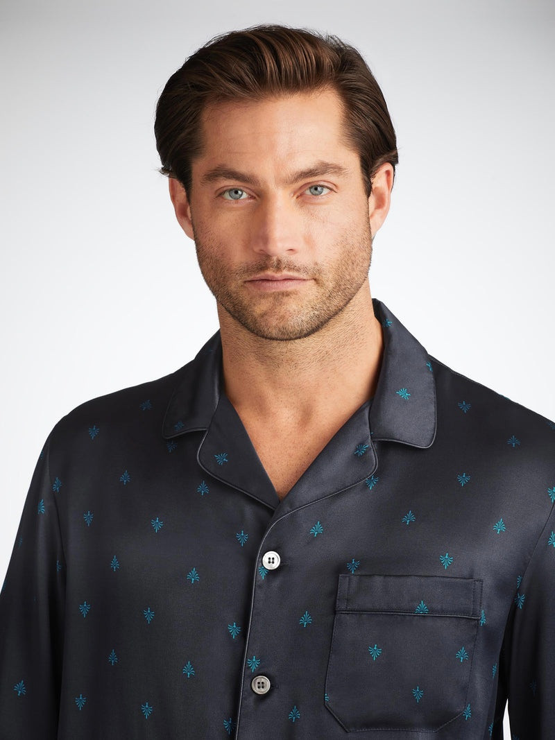 Derek Rose Men's Pyjamas Brindisi 106 Silk Satin Navy outlook