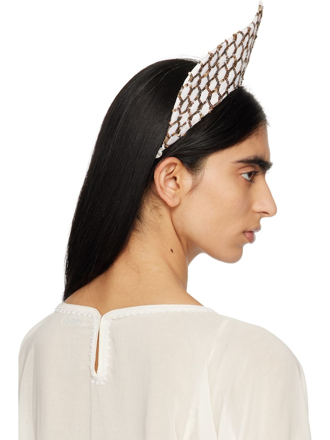 Off-White & Gold Pinnacle Crown Headband - 3