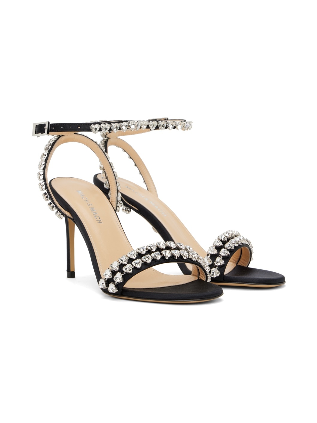 Black Audrey Crystal Satin Sandals - 4