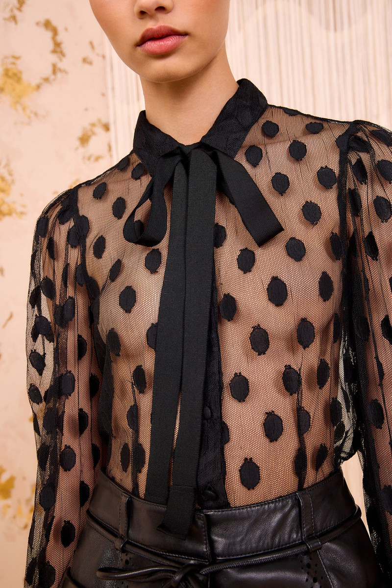 ULLA JOHNSON Soraya Lace Neck–Tie Blouse outlook