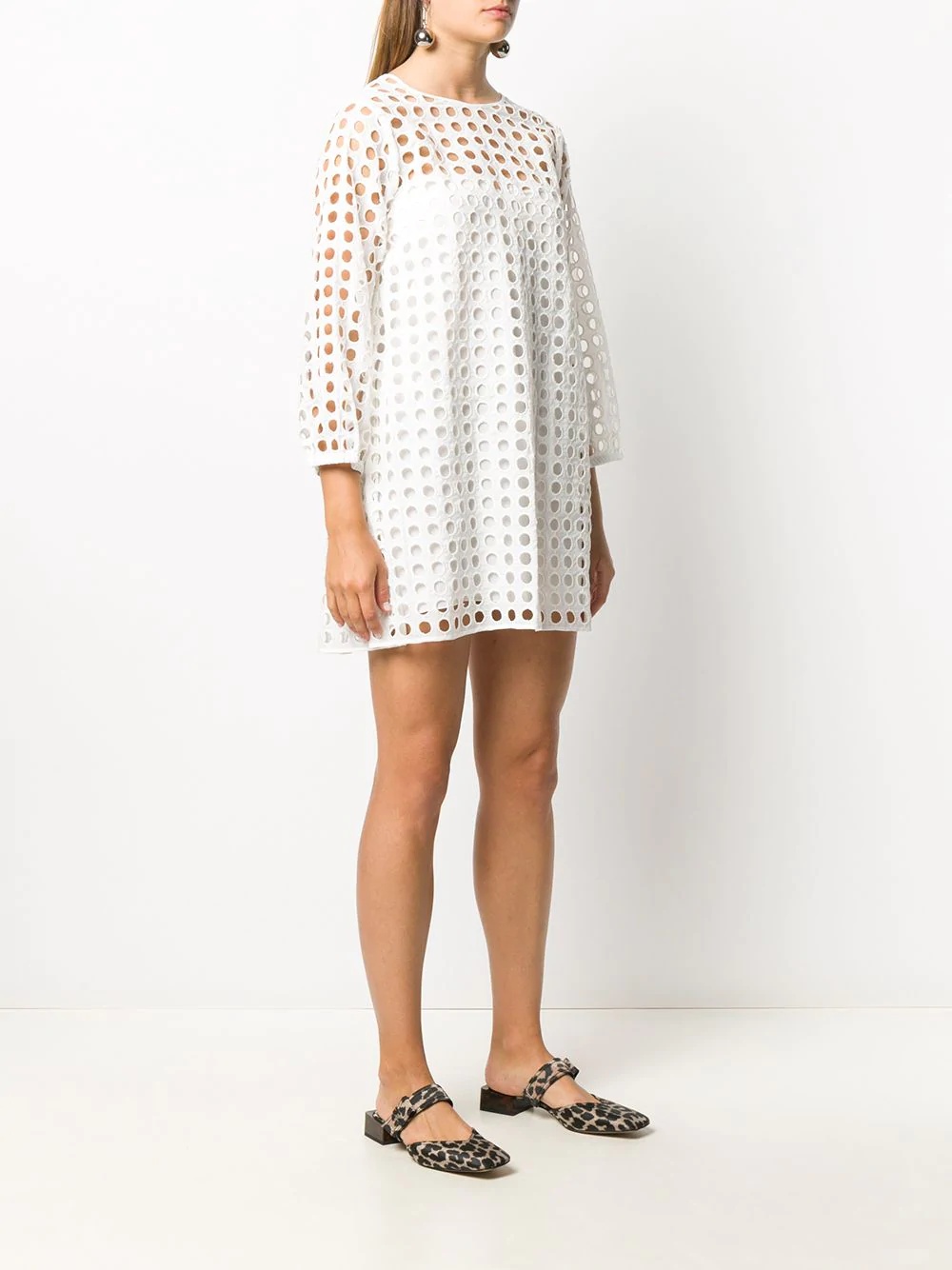 perforated-design shift dress - 3