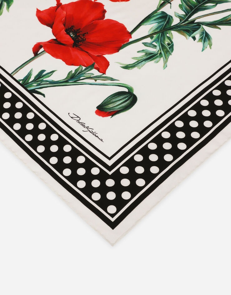Poppy-print twill scarf (90 x 90) - 2