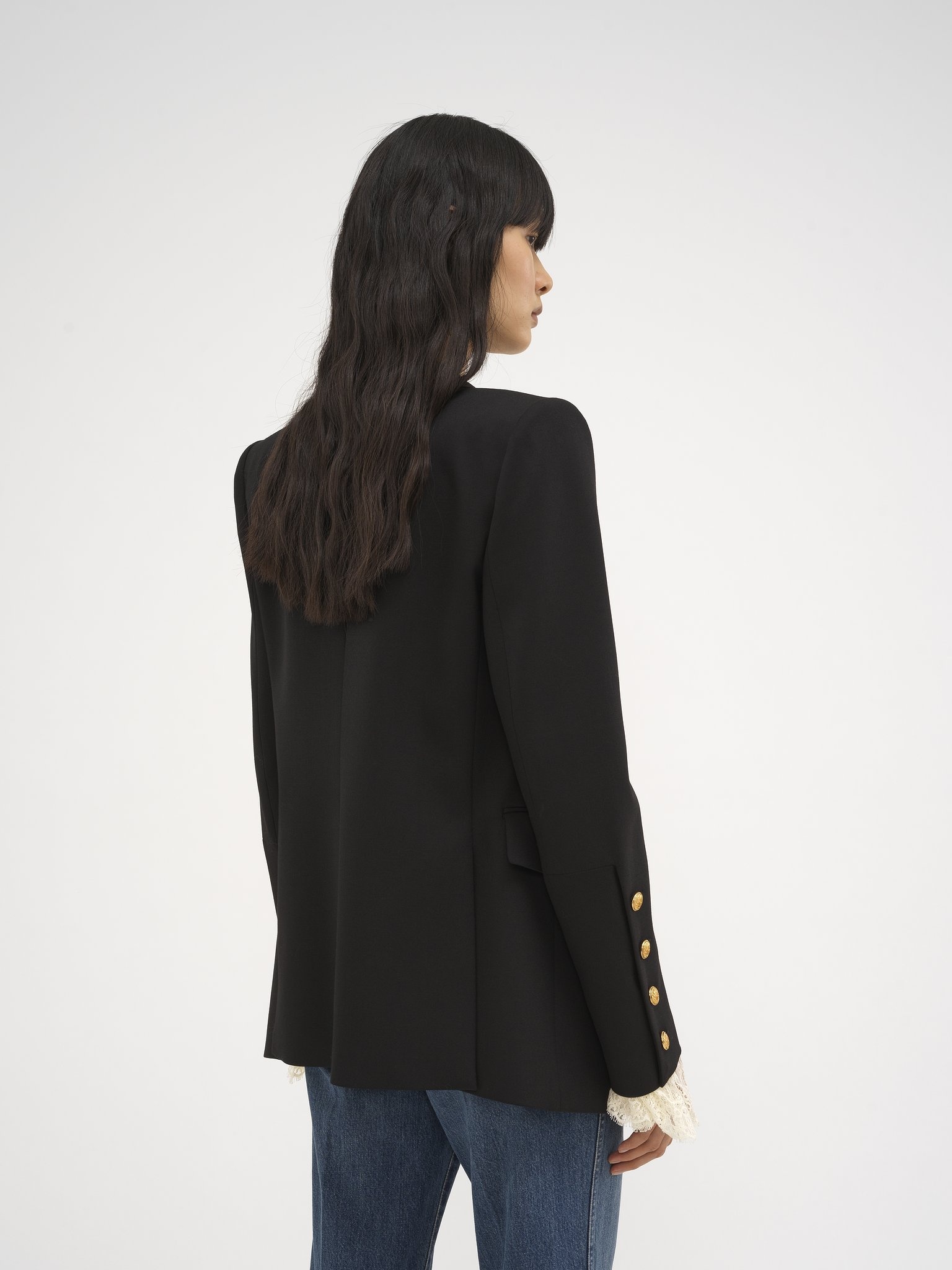 DOUBLE-BREASTED OFFICER JACKET IN WOOL GRAIN DE POUDRE - 5