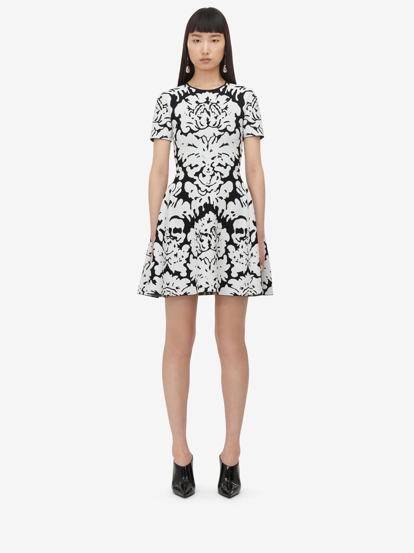 Women's Damask Jacquard Mini Dress in Black/white - 2