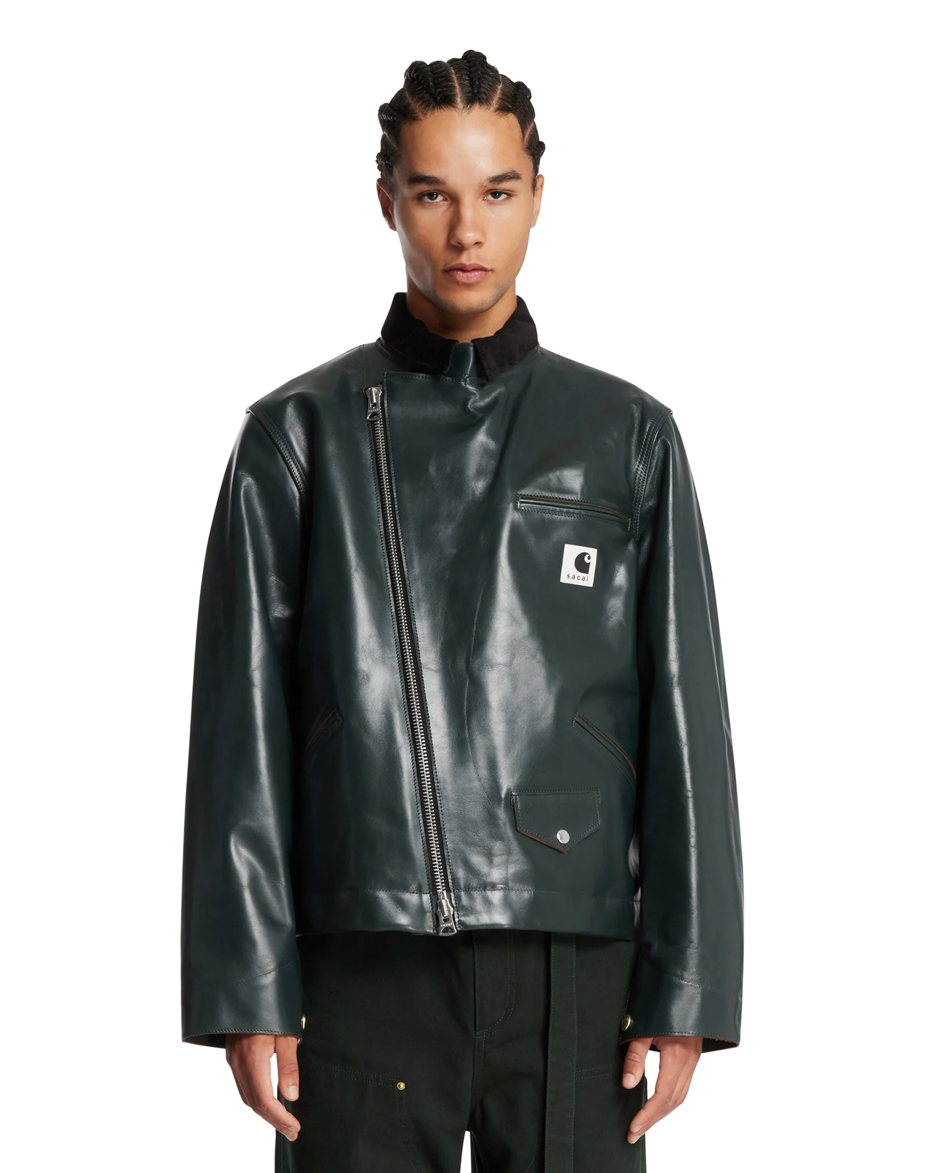 Sacai x Carhartt Green Leather Jacket - 1