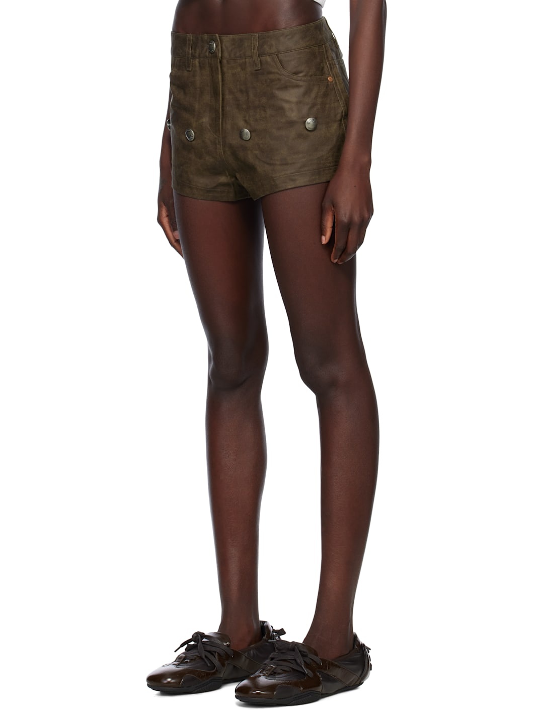 Brown Molly Micro Detachable Skort Faux-Leather Shorts - 4