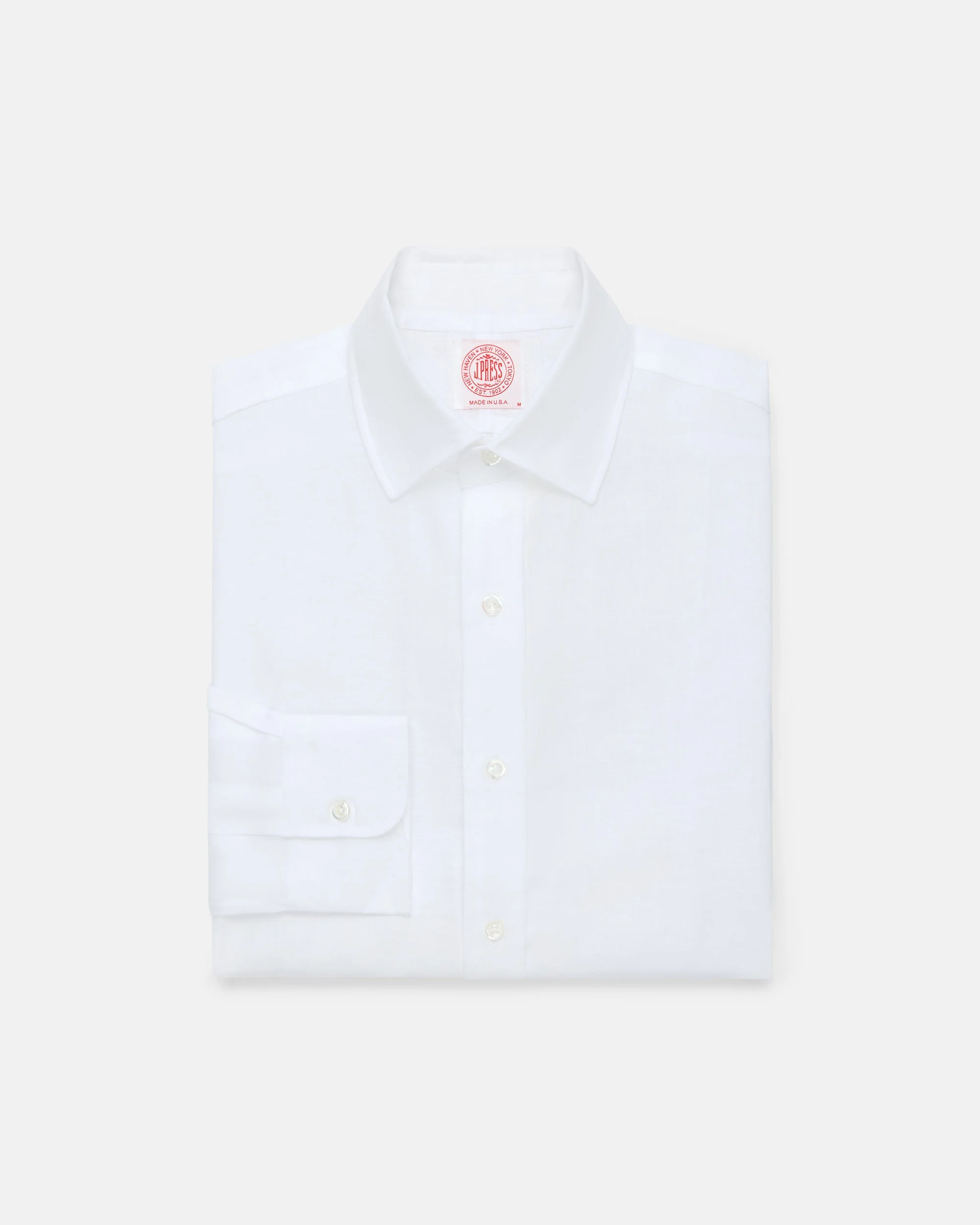 MADE-IN-USA THOMAS MASON WHITE SPREAD COLLAR LINEN SHIRT - 1