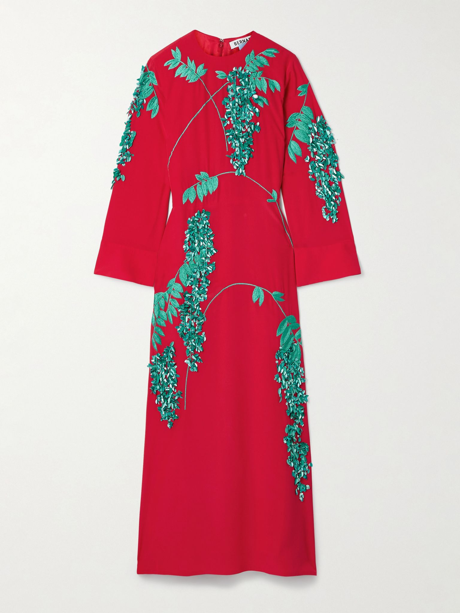 Harry embellished embroidered silk crepe de chine midi dress Red - 1