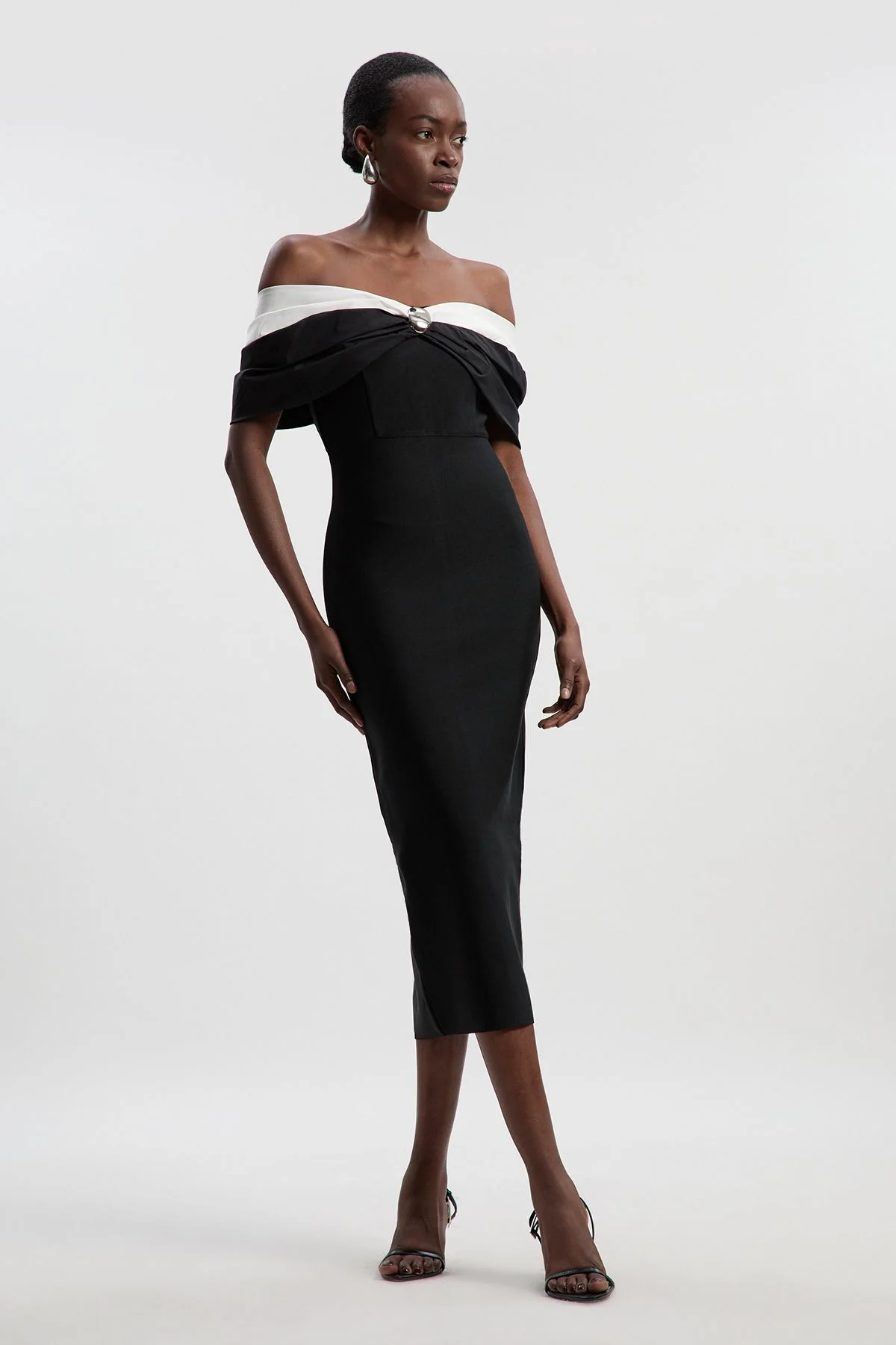 Petite Taffeta Bardot Figure Form Bandage Maxi Dress - 1
