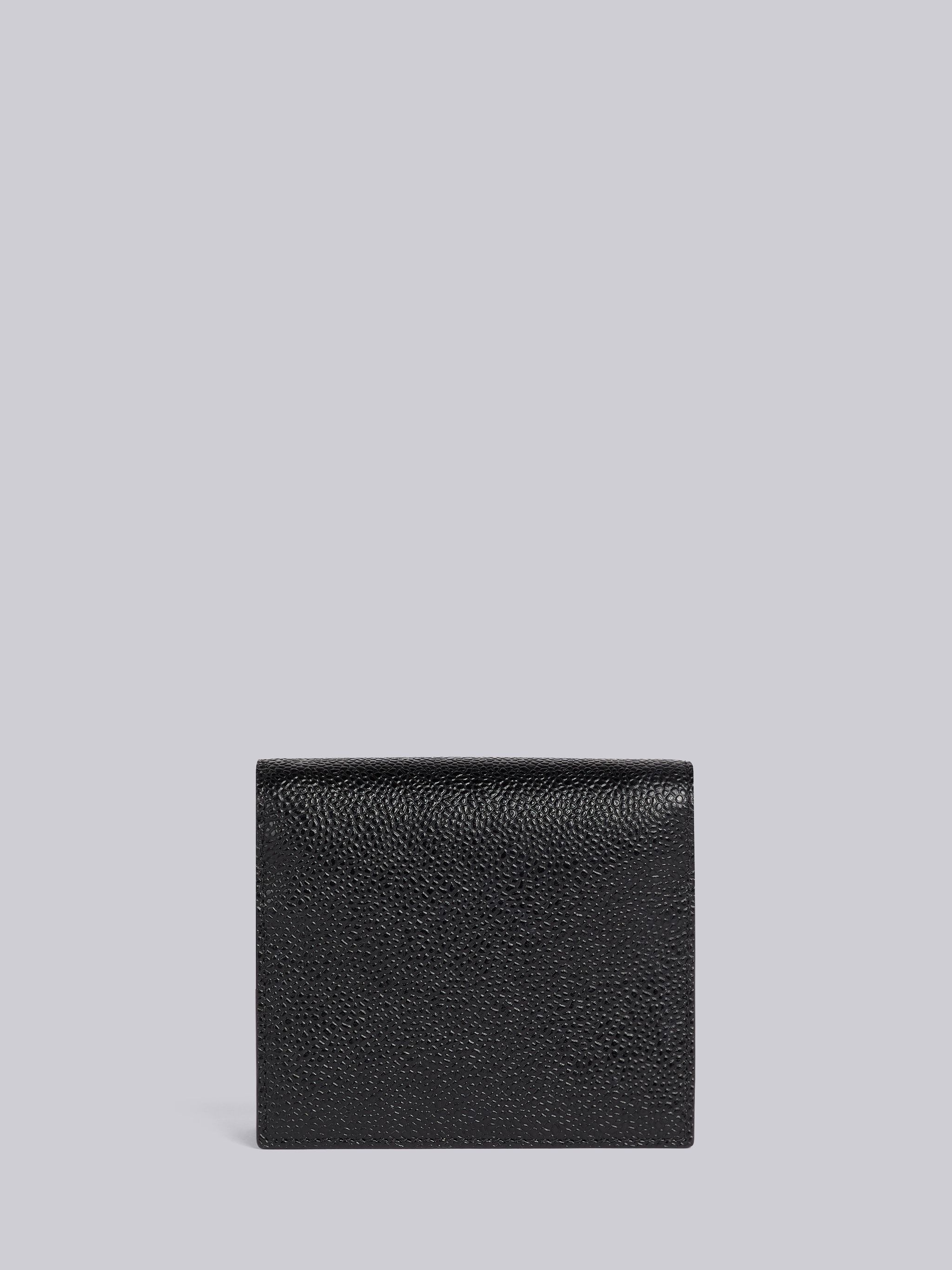 Black Pebble Grain Leather Tonal 4-Bar Brass Label Bifold Cardholder With Shoulder Strap - 3