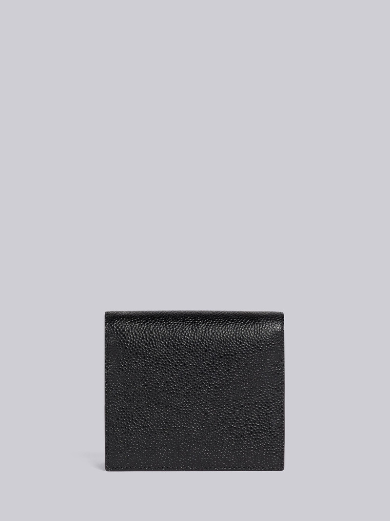 Black Pebble Grain Leather Tonal 4-Bar Brass Label Bifold Cardholder With Shoulder Strap 3