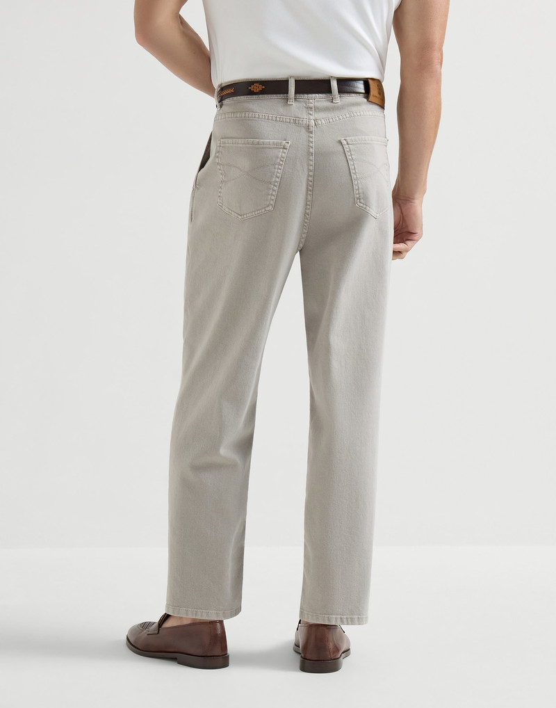 Brunello Cucinelli Garment-dyed iconic fit five-pocket trousers in comfort cotton lightweight denim with double pleats outlook