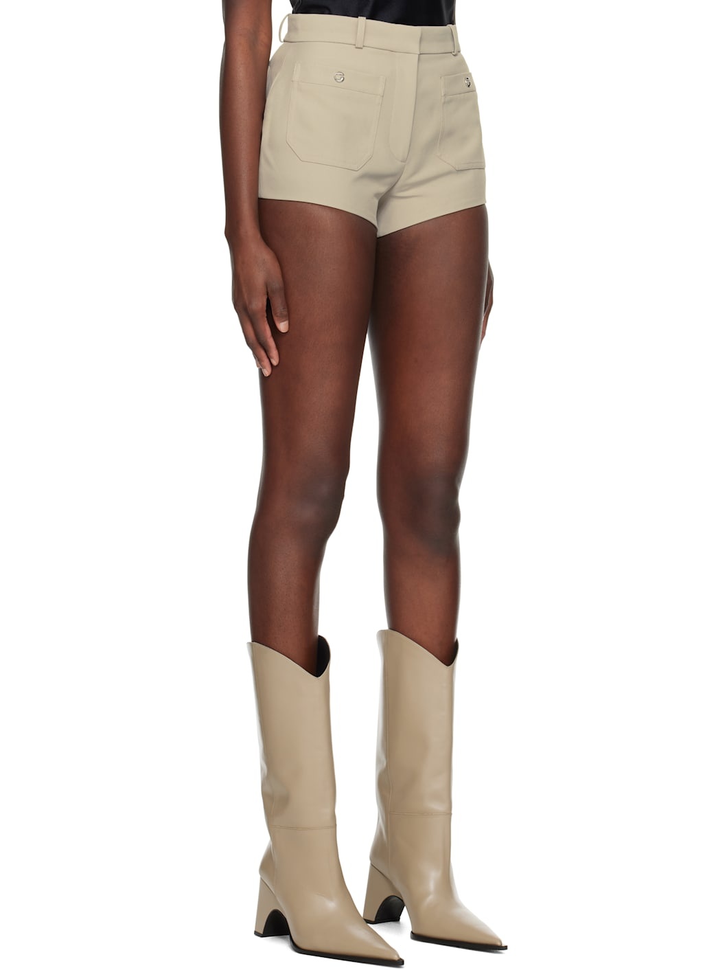 Beige Four Pocket Tailored Mini Shorts - 2