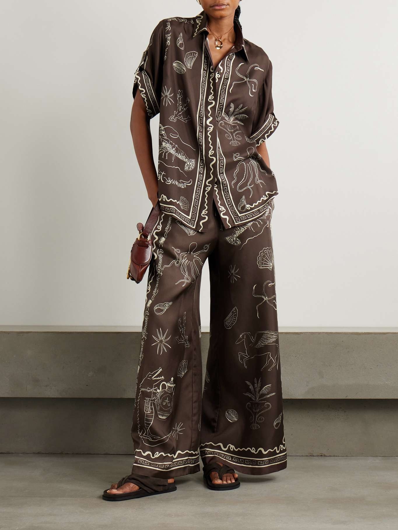 + Sam Pauletto Sammy printed silk-twill shirt Brown - 2