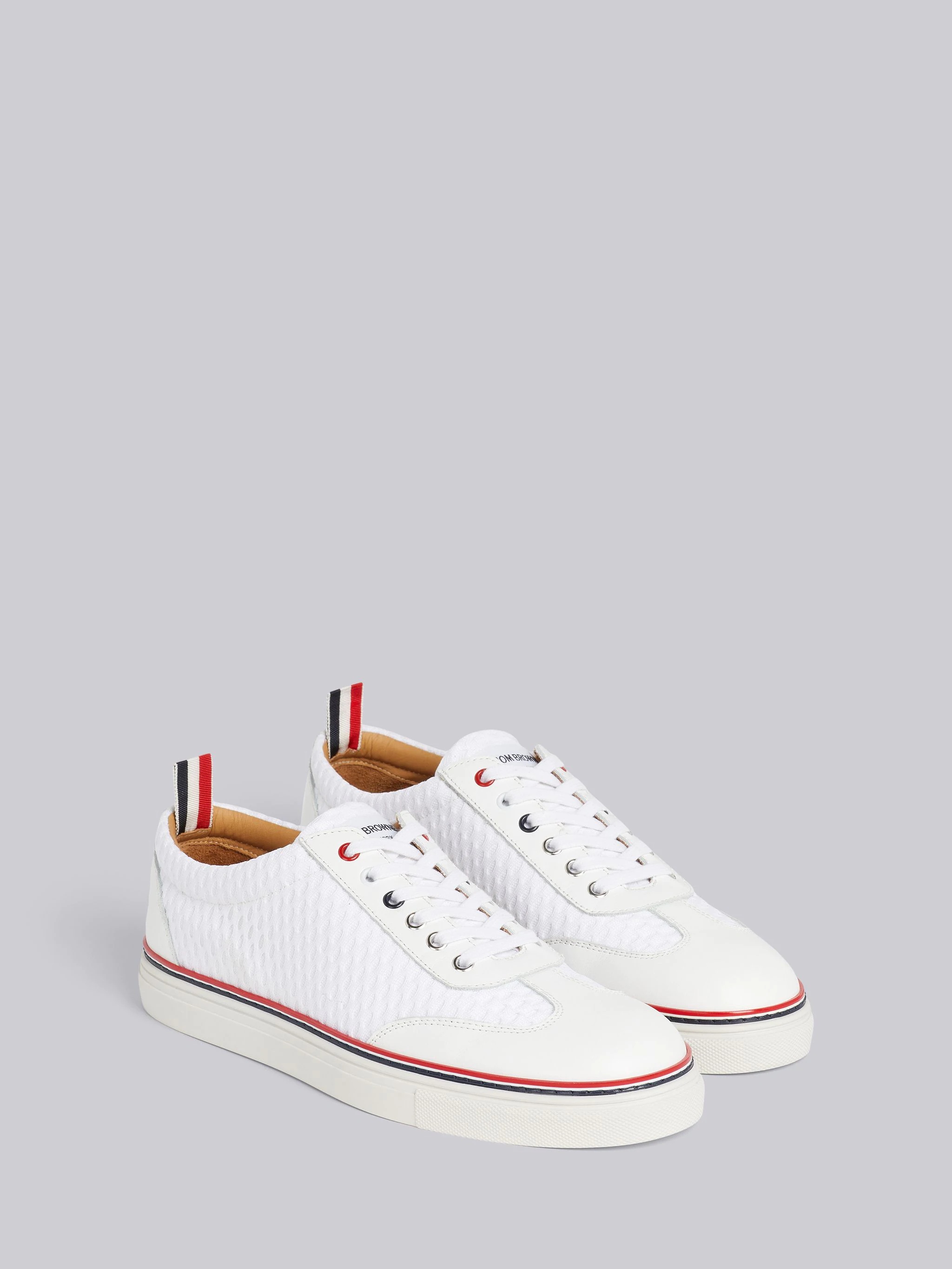 White Heavy Athletic Mesh Stripe Rubber Cupsole Low Top Trainer - 3