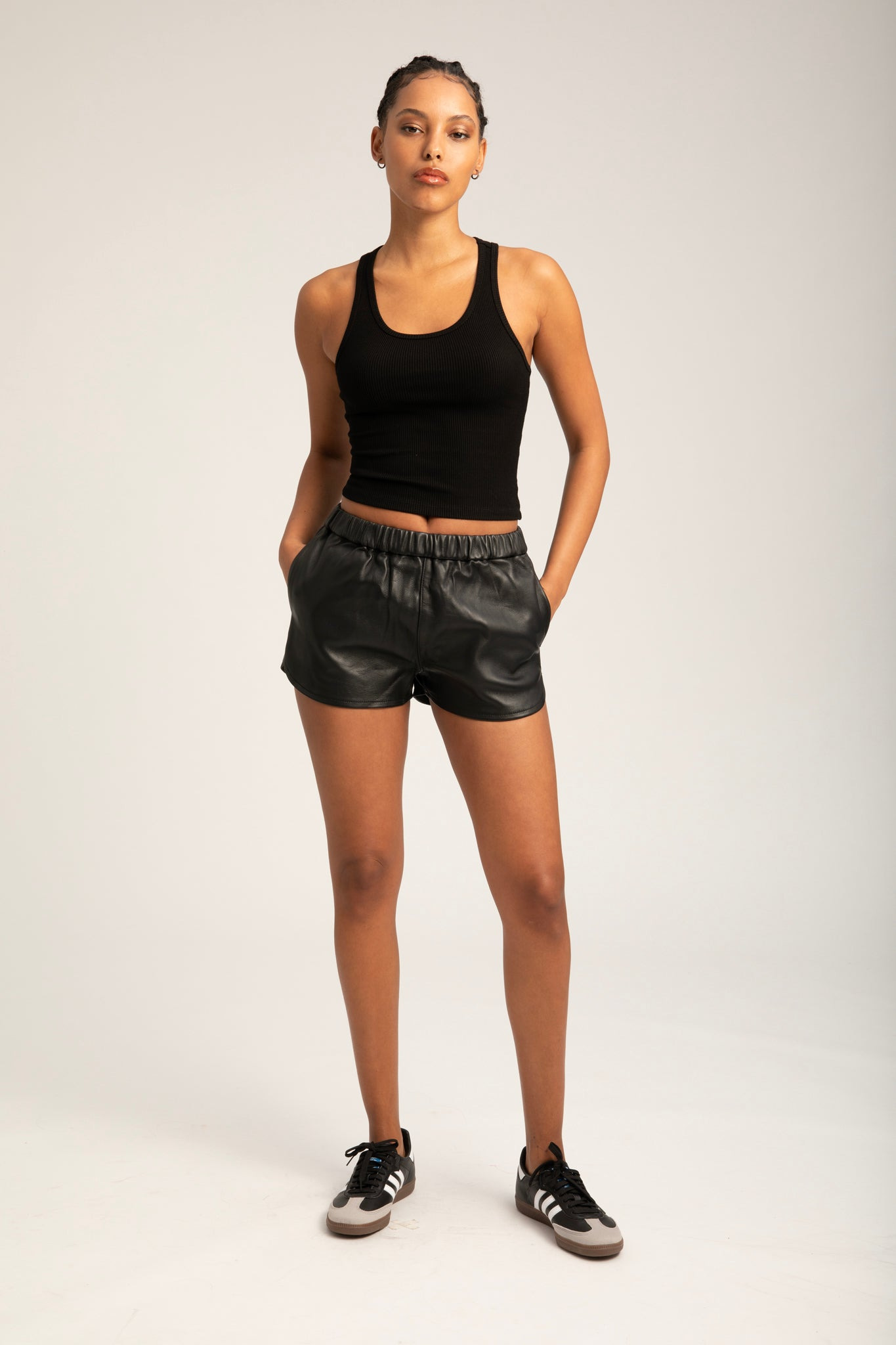 BLACK LEATHER SLIP SHORTS - 6