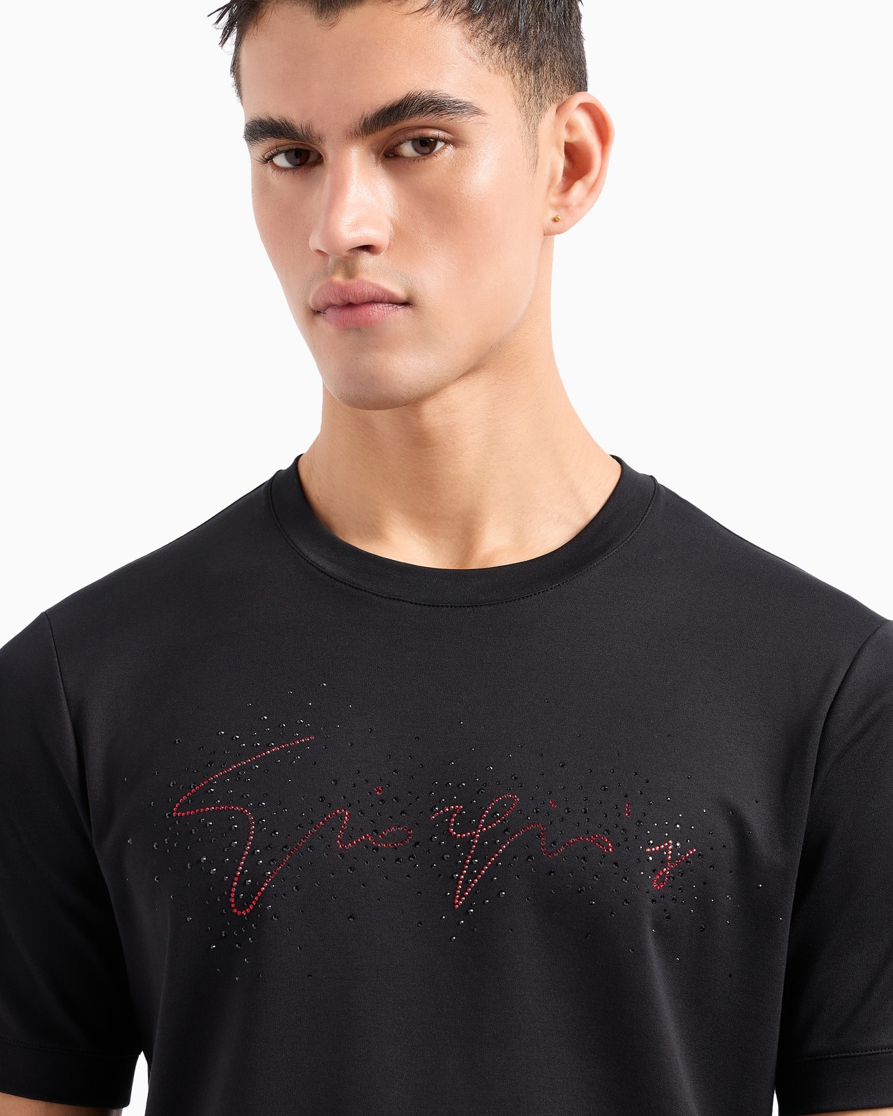 GIORGIO'S CREW-NECK COTTON-JERSEY T-SHIRT WITH CRYSTAL EMBROIDERY - 5