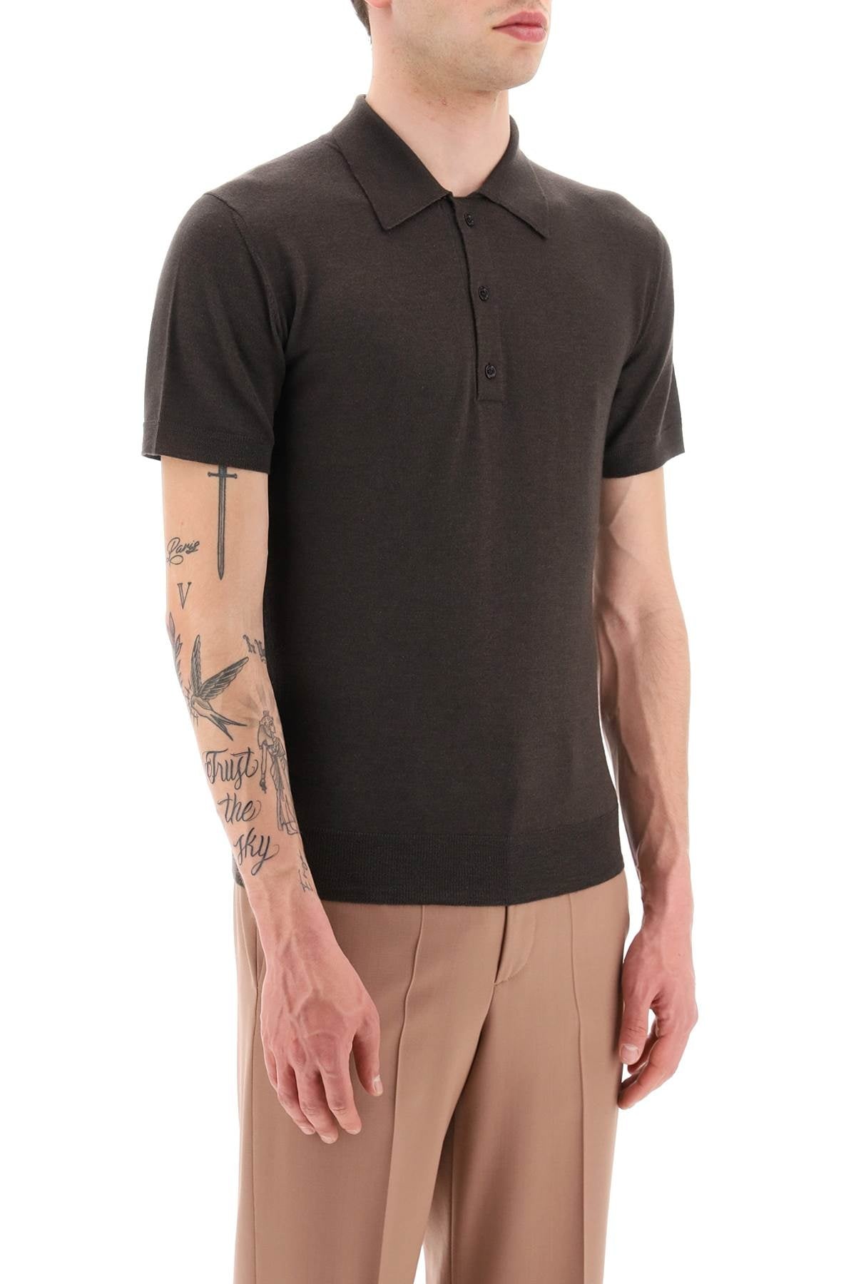 CASHMERE AND SILK KNIT POLO SHIRT - 3