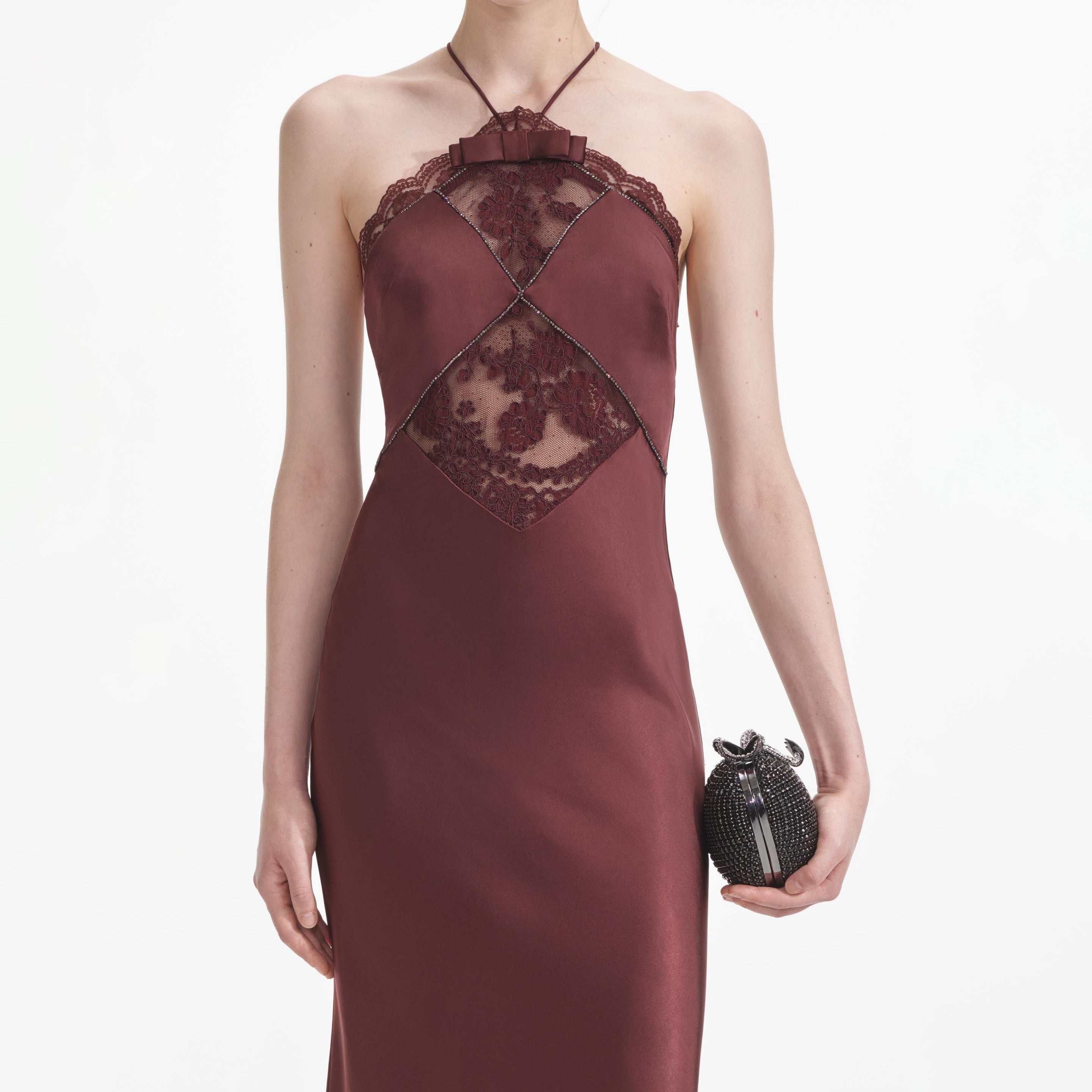 Brown Satin Maxi Dress - 4