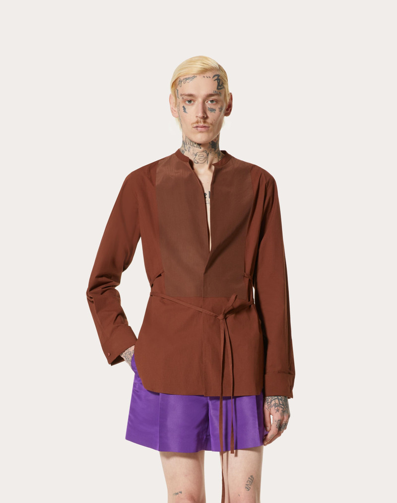 COTTON POPLIN SHIRT WITH WASHED SILK PLASTRON 3