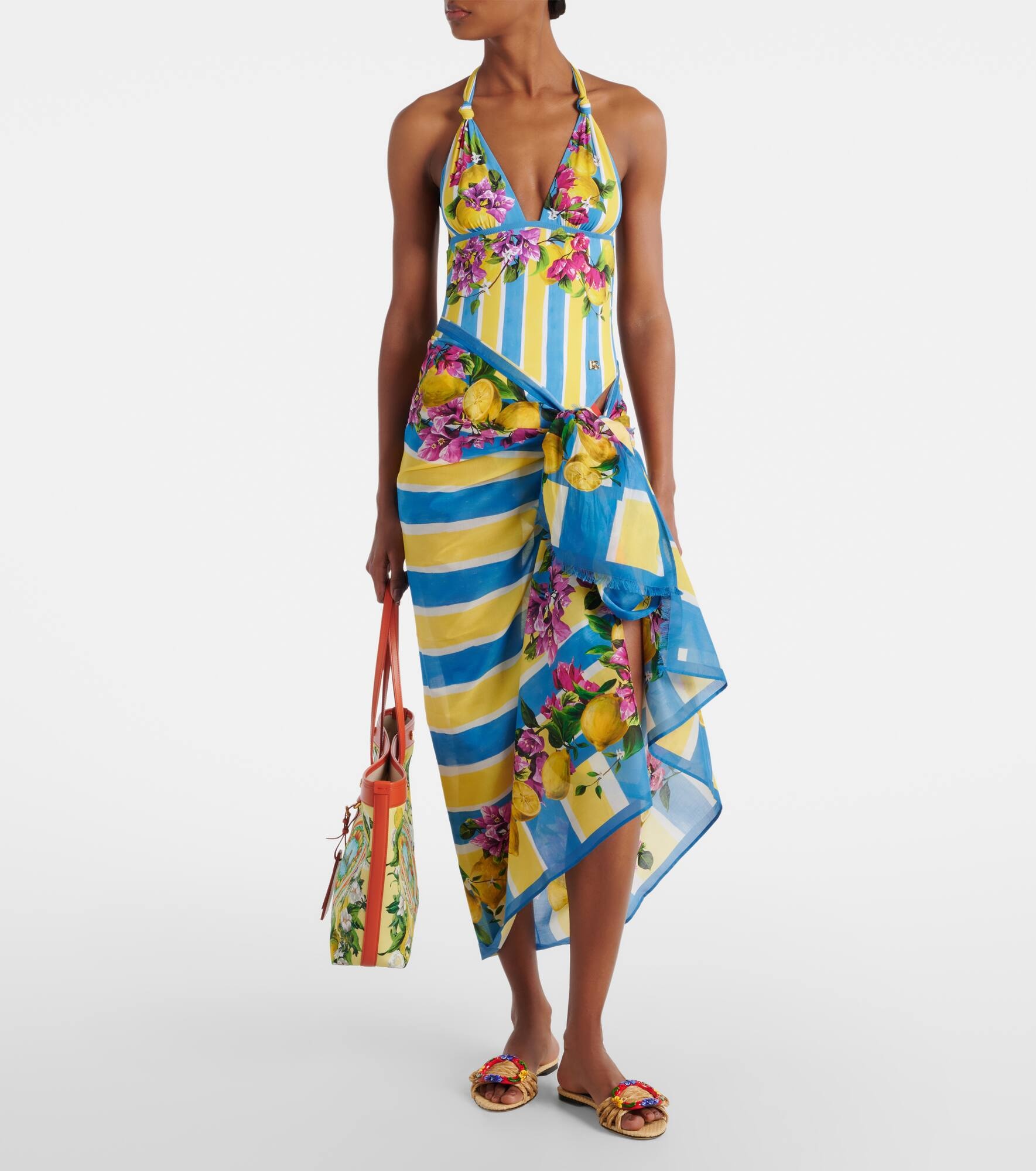 Printed halterneck swimsuit - 6