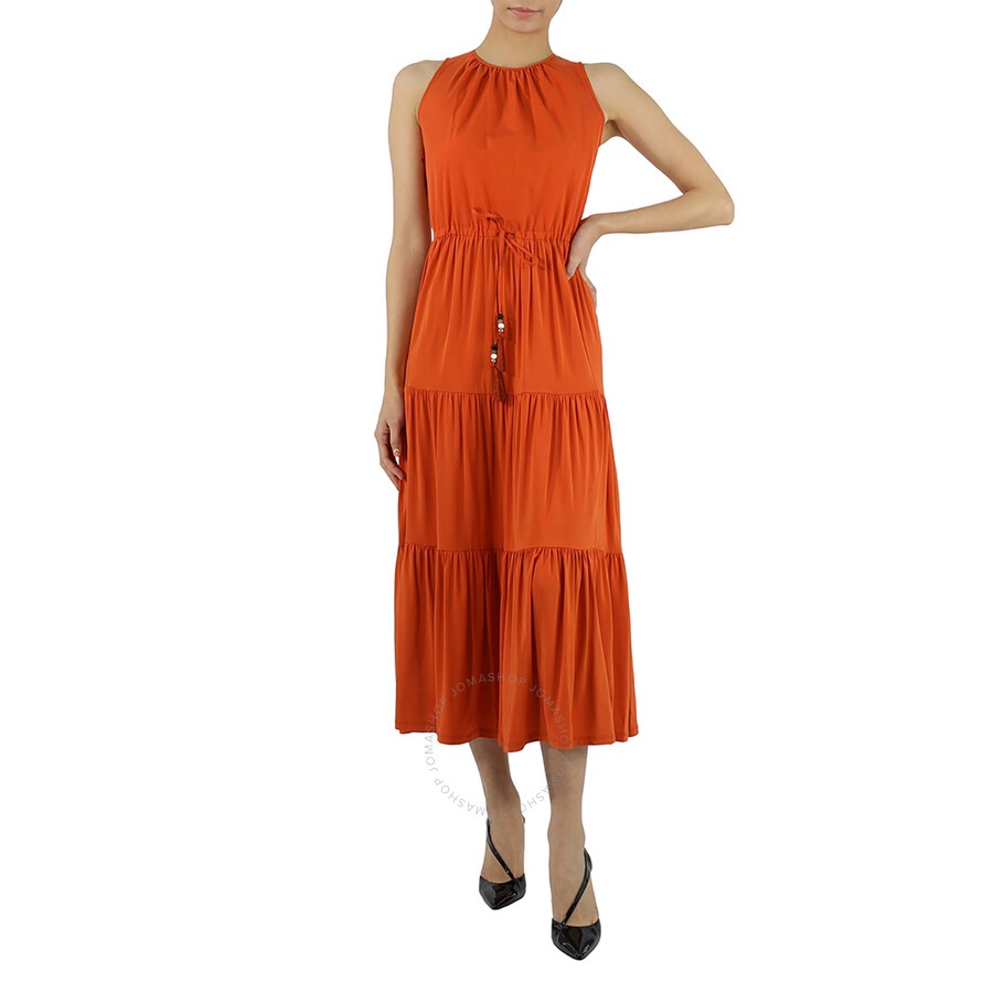 Max Mara Ladies Orange Kren Jersey Tiered Sleeveless Midi Dress - 4