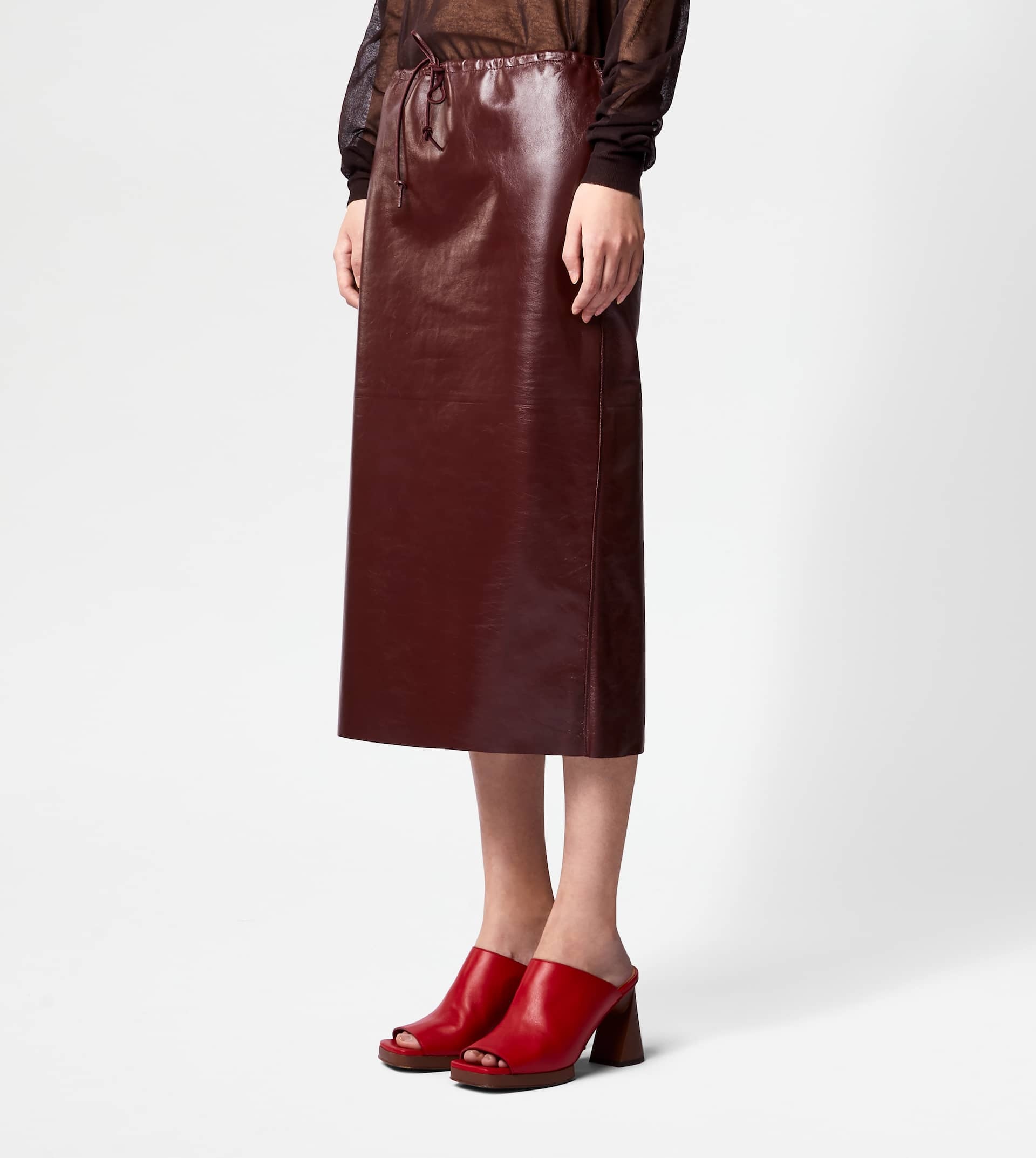 SKIRT IN LEATHER - BROWN - 5