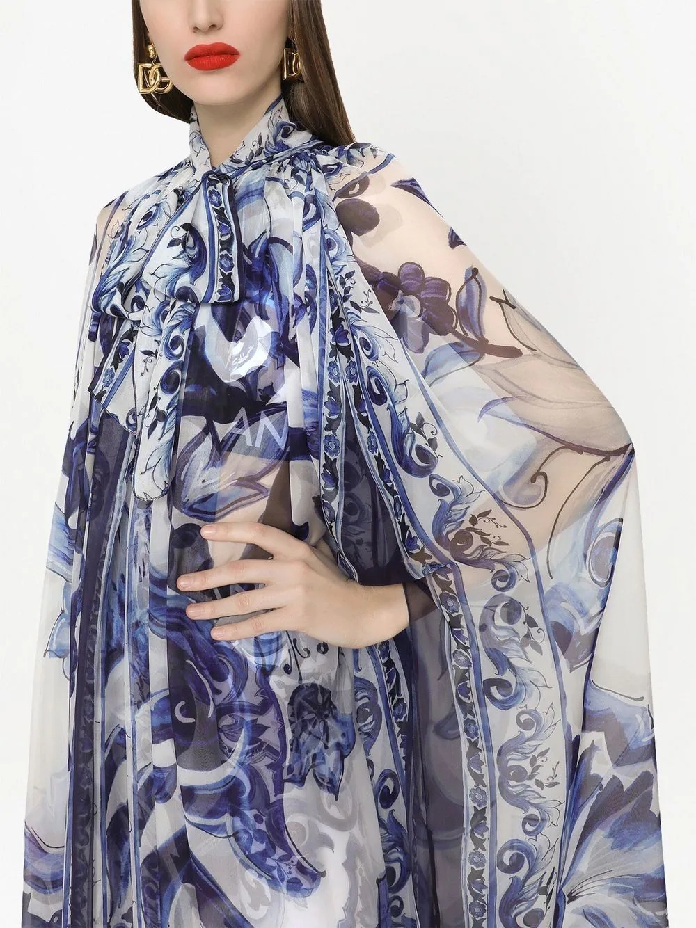 Majolica-print silk lightweight coat - 5