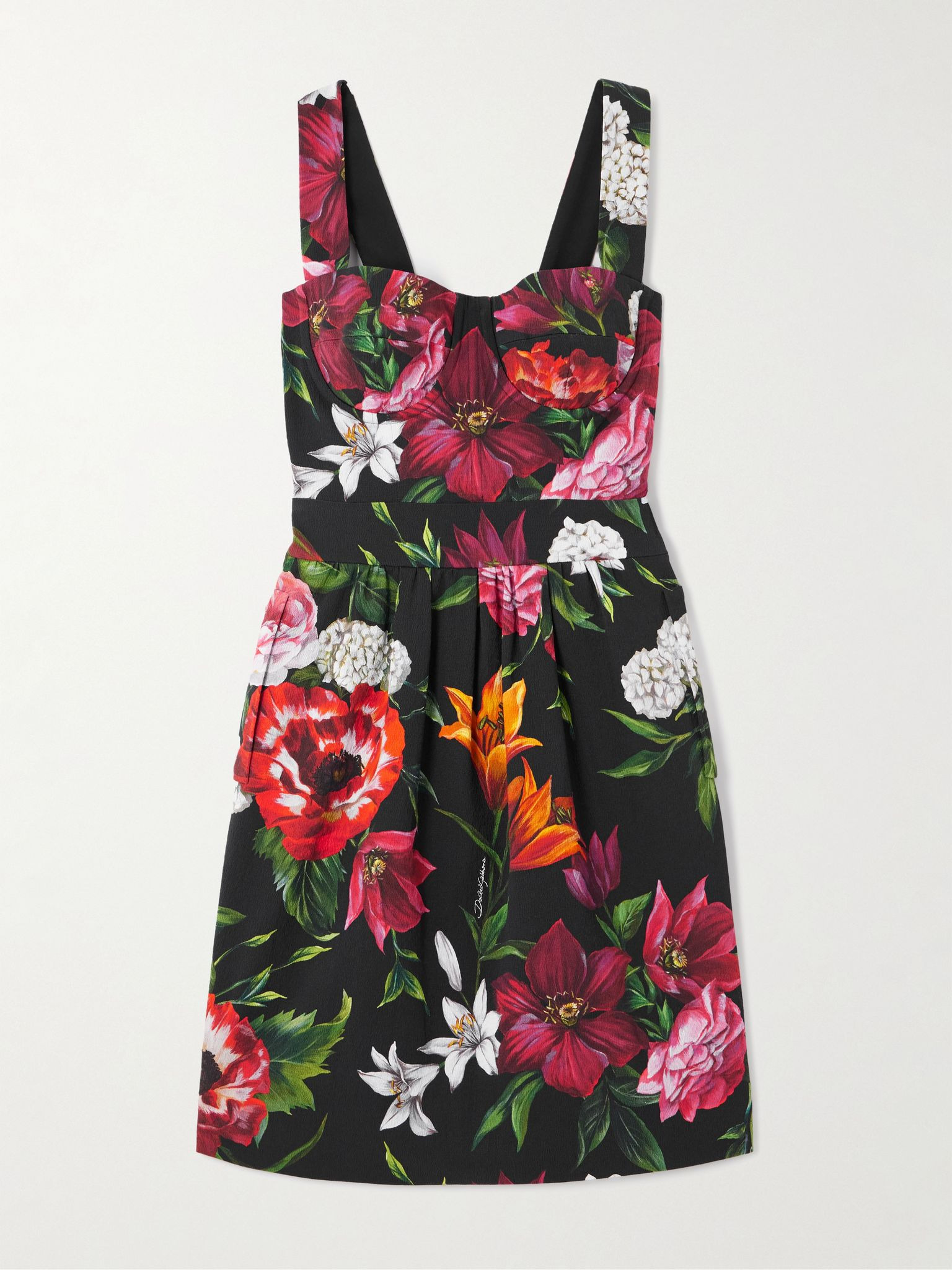 Floral-print woven mini dress Black - 1