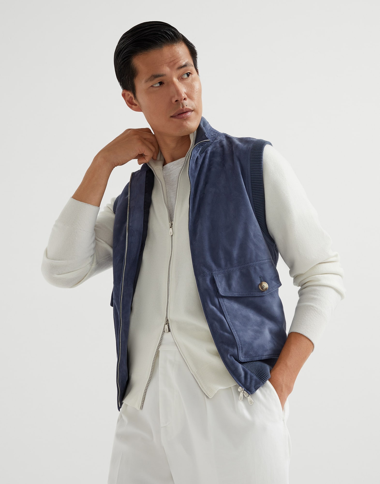 Suede vest with cotton knit inserts - 4