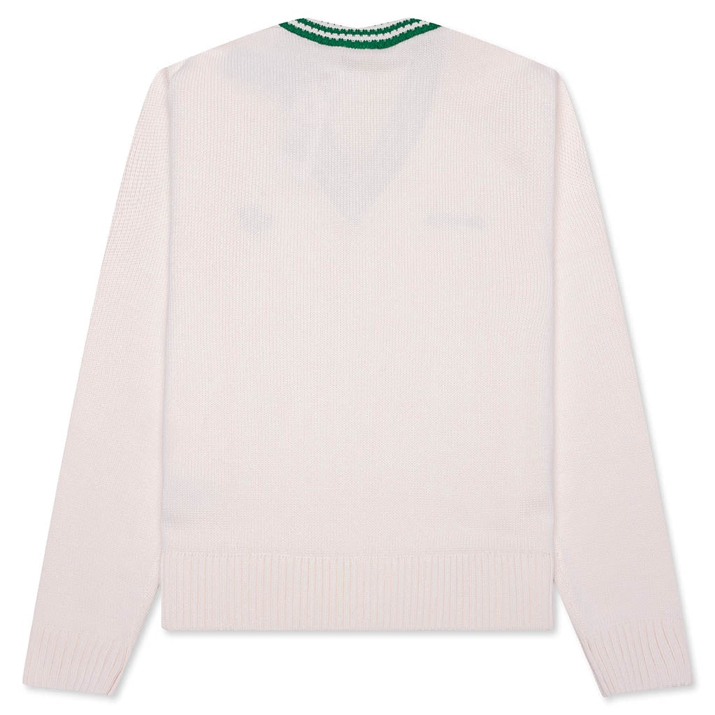 WOMEN'S ADIDAS X SPORTY & RICH V-NECK SWEATER - OFF WHITE/NIGHT NAVY - 2