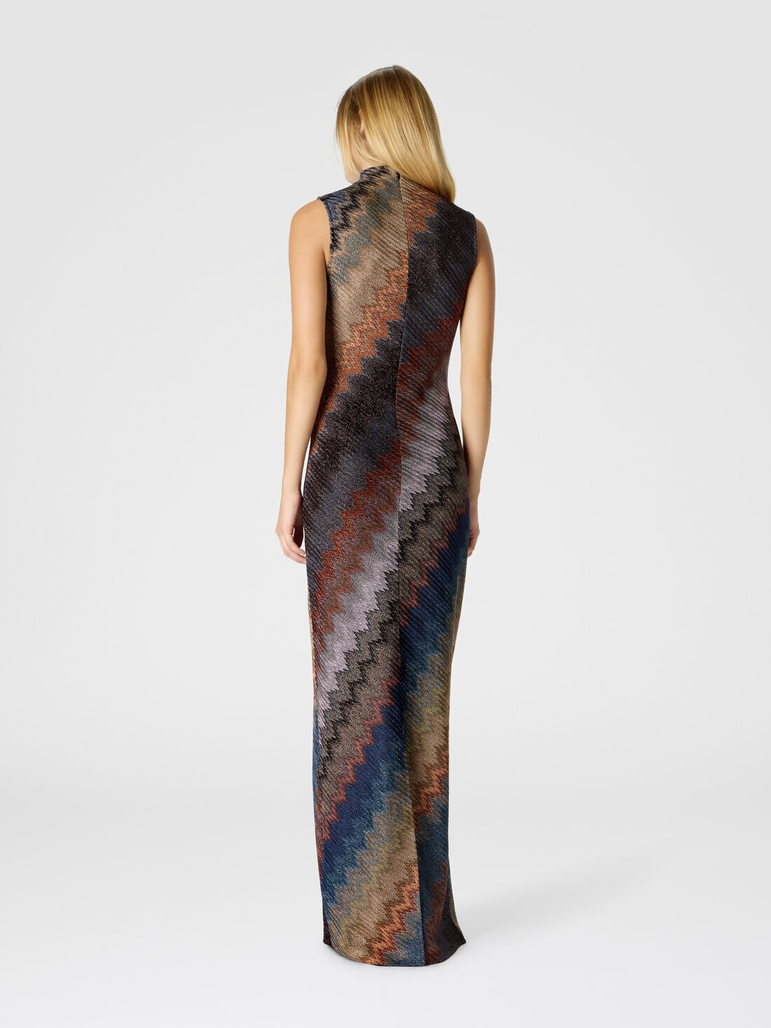 High-Neck Long Dress with Snake Pattern - 3