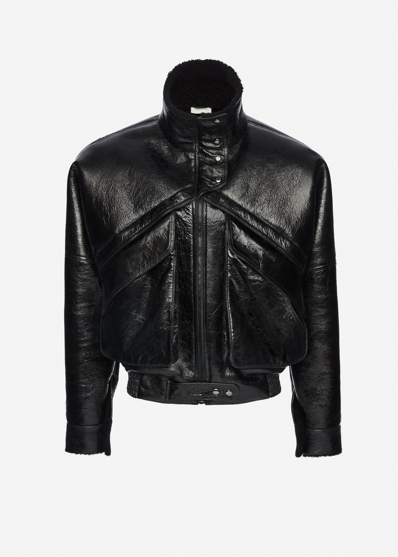 Shearling bomber jacket in black patent leather 1
