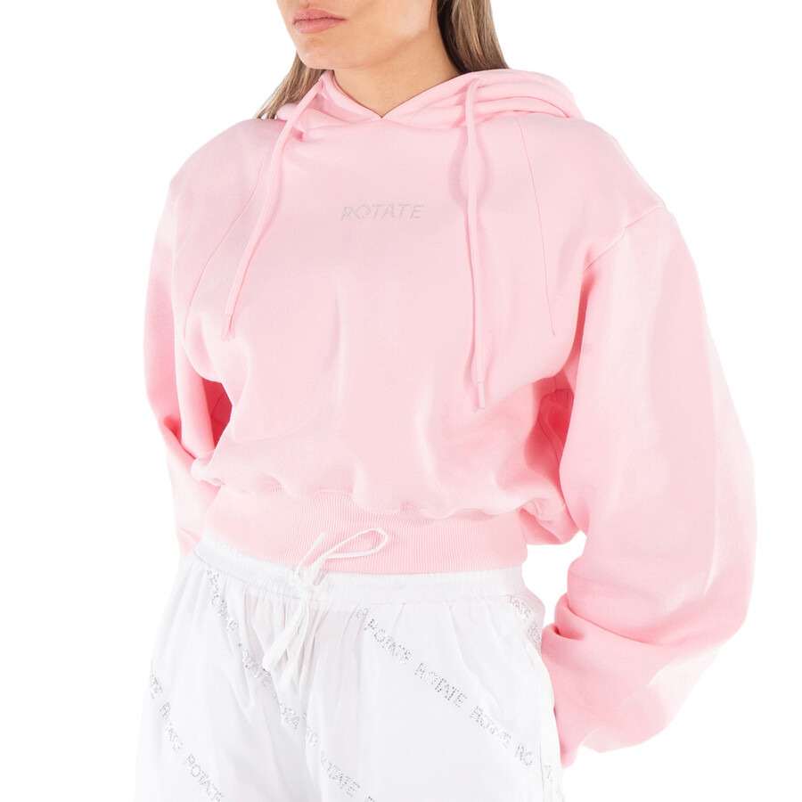 Rotate Ladies Almond Blossom Rhinestone-Studded Logo Cropped Hoodie - 4