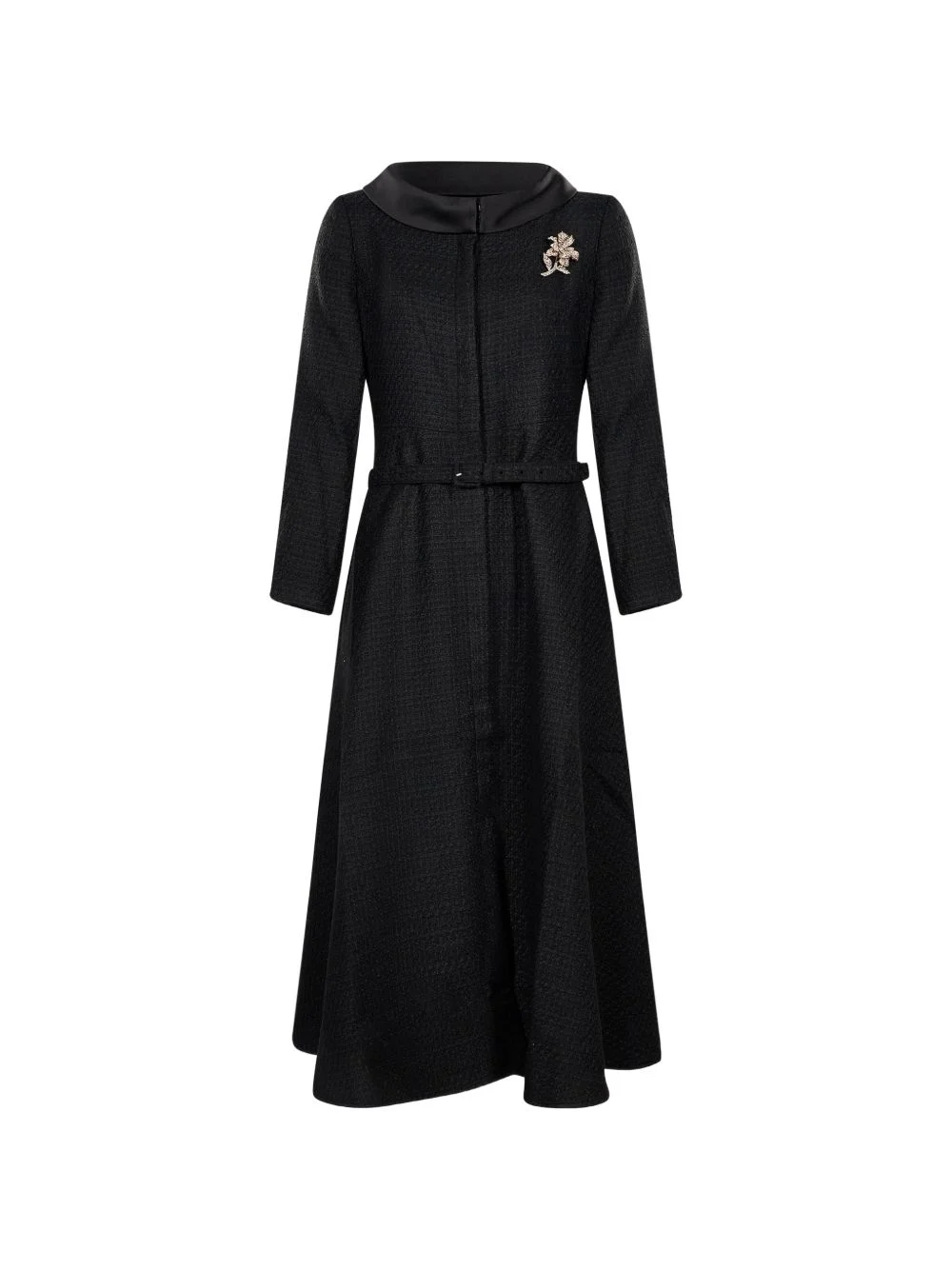 boucle coat with flower brooch - 1