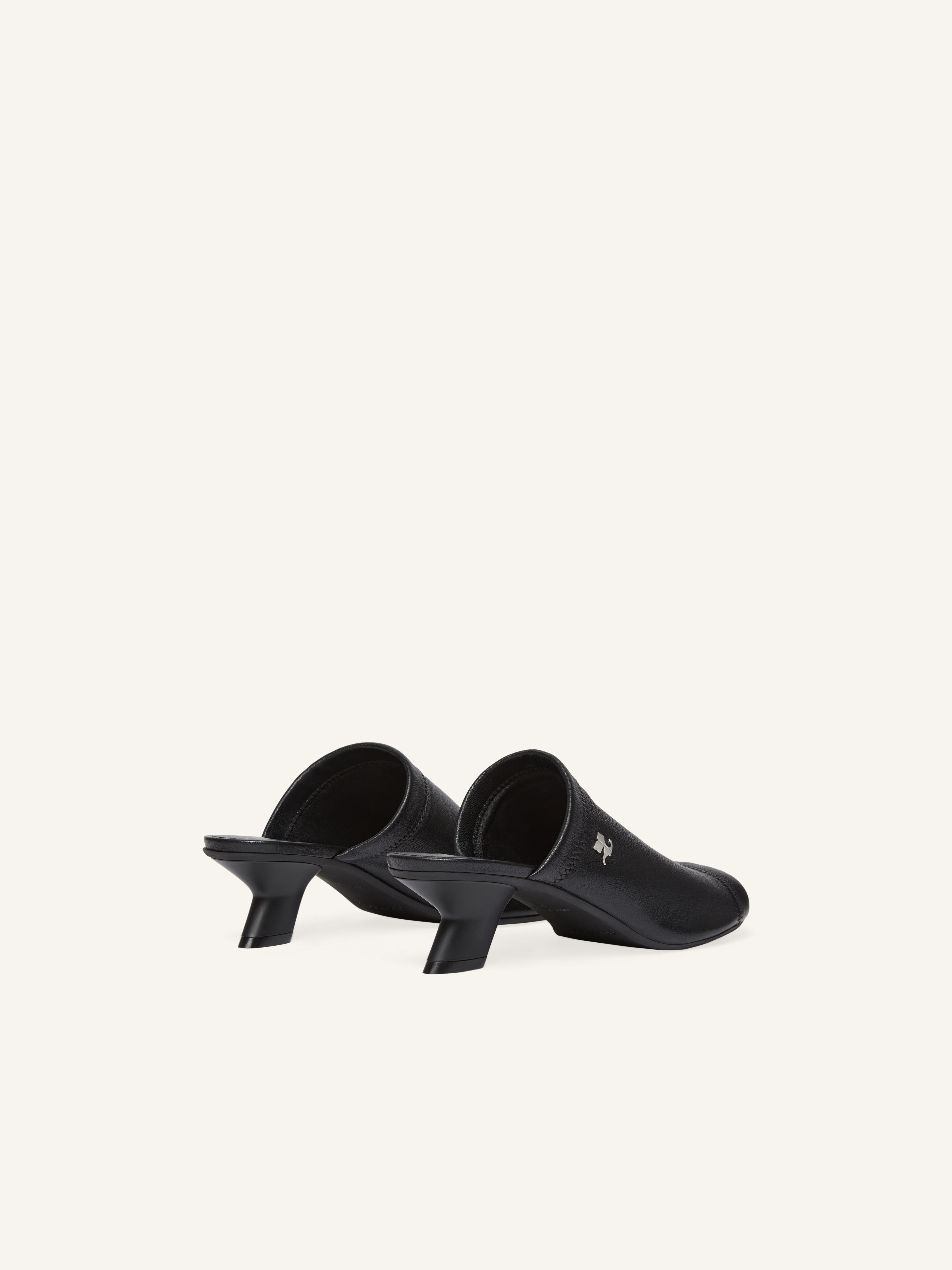 WET STRETCH LEATHER HEELED MULES - 3