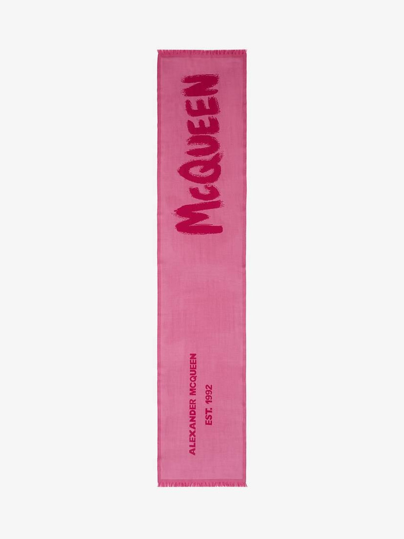 Men's Oversized McQueen Graffiti Scarf in Fuxia/pink 1