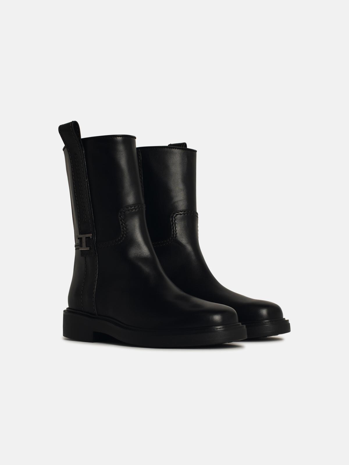 BLACK LEATHER ANKLE BOOTS - 2