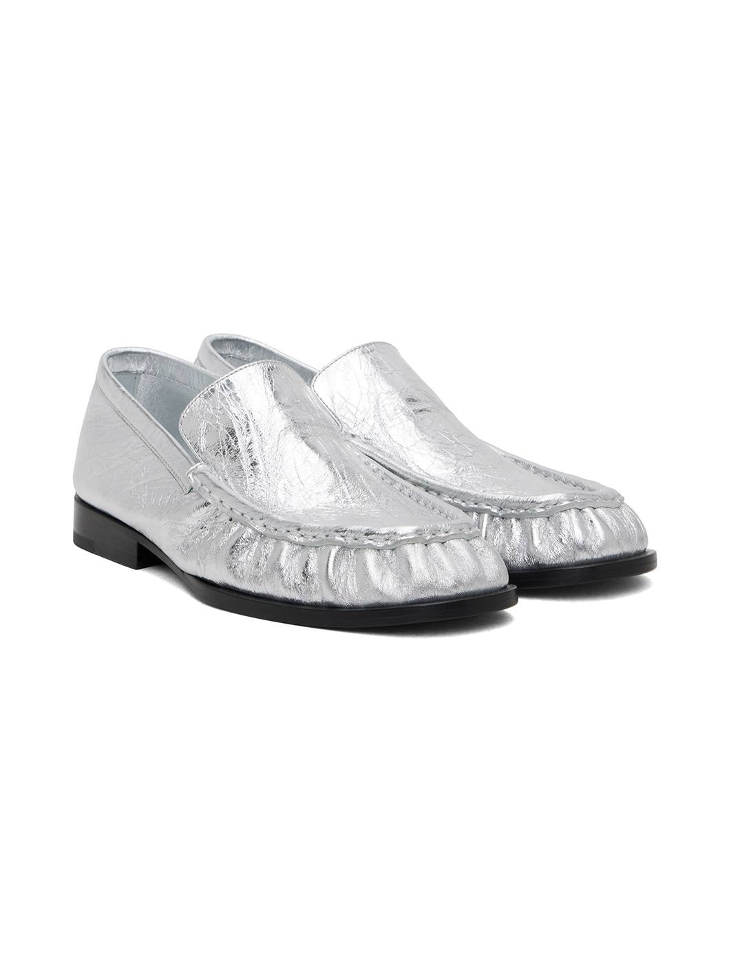 Silver Leather Loafers - 4
