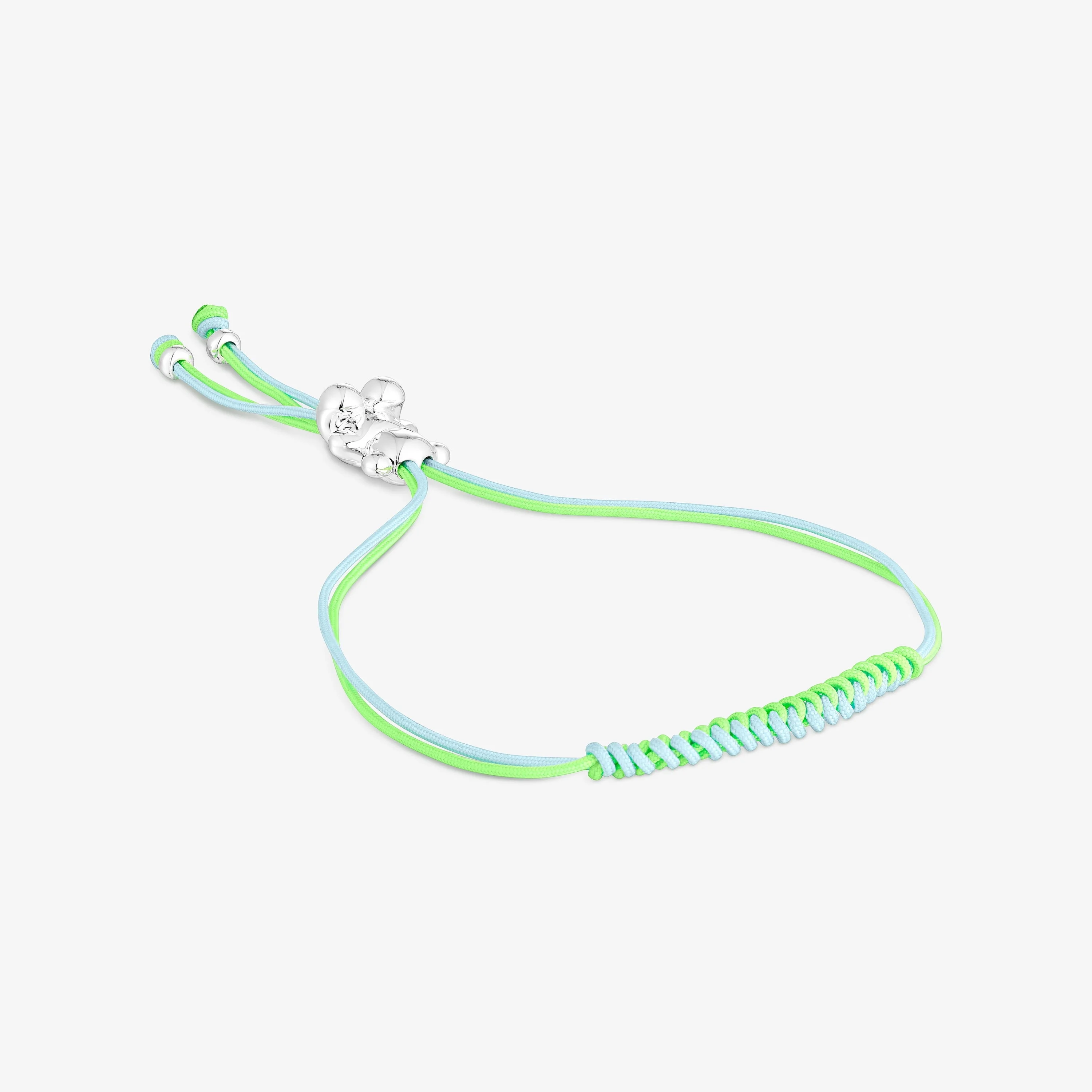 Bold Bear Bracelet with green and blue cord and a silver bear - 1