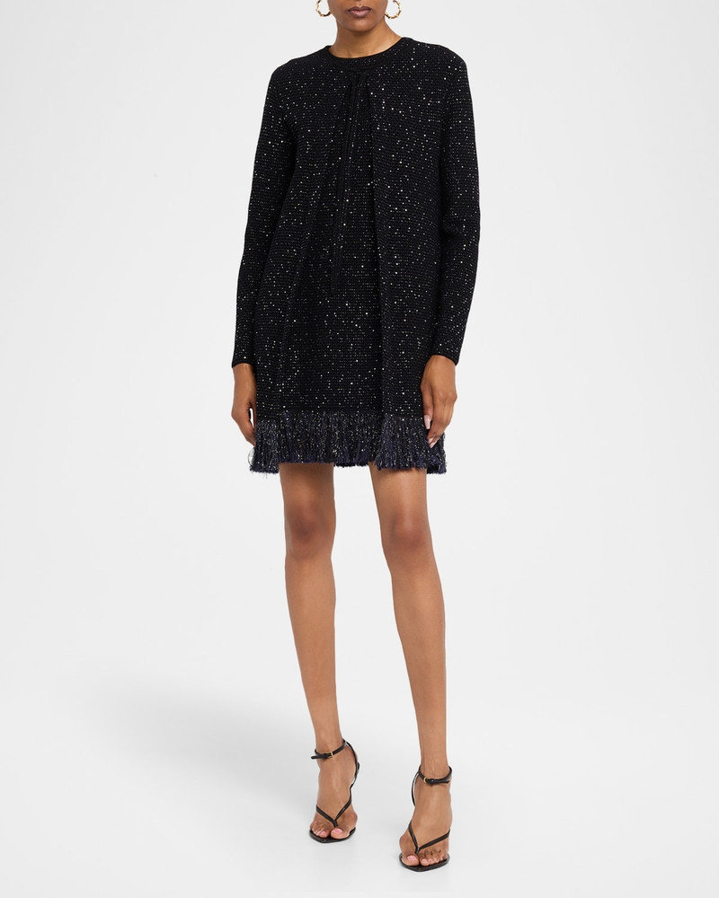 Oscar de la Renta Textured Paillette Tweed Fringe Jacket outlook