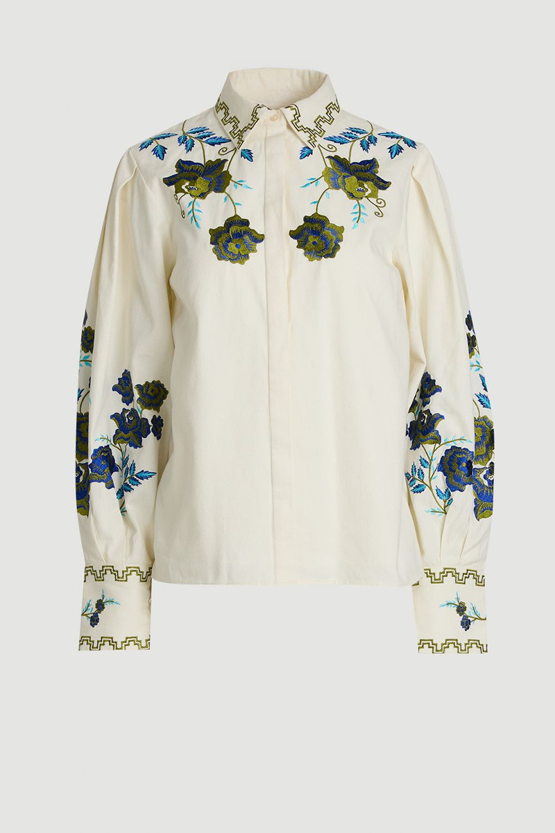KAREN MILLEN Rose Embroidered Cotton Twill Woven Blouse outlook