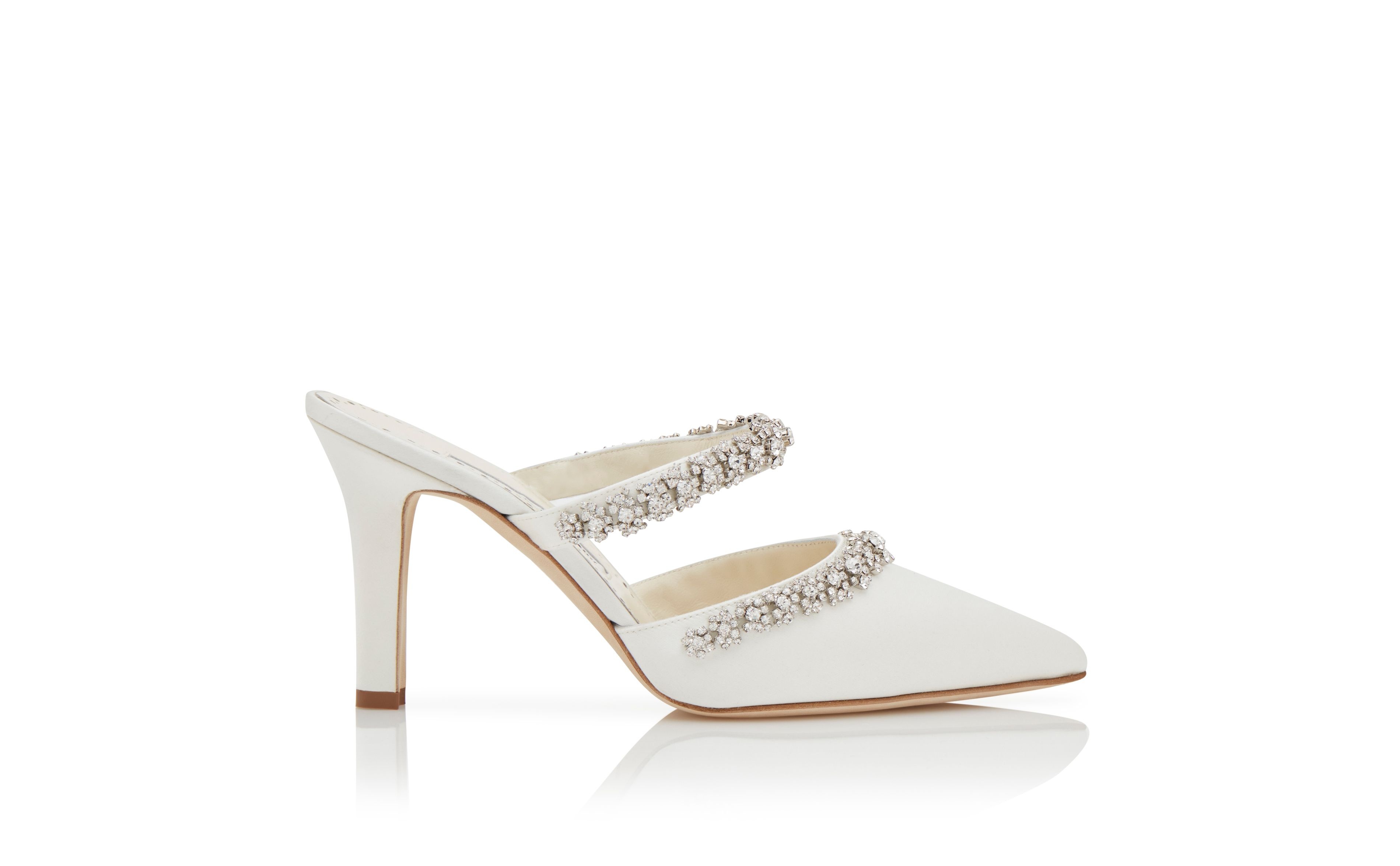 Cream Satin Crystal Embellished Mules - 1