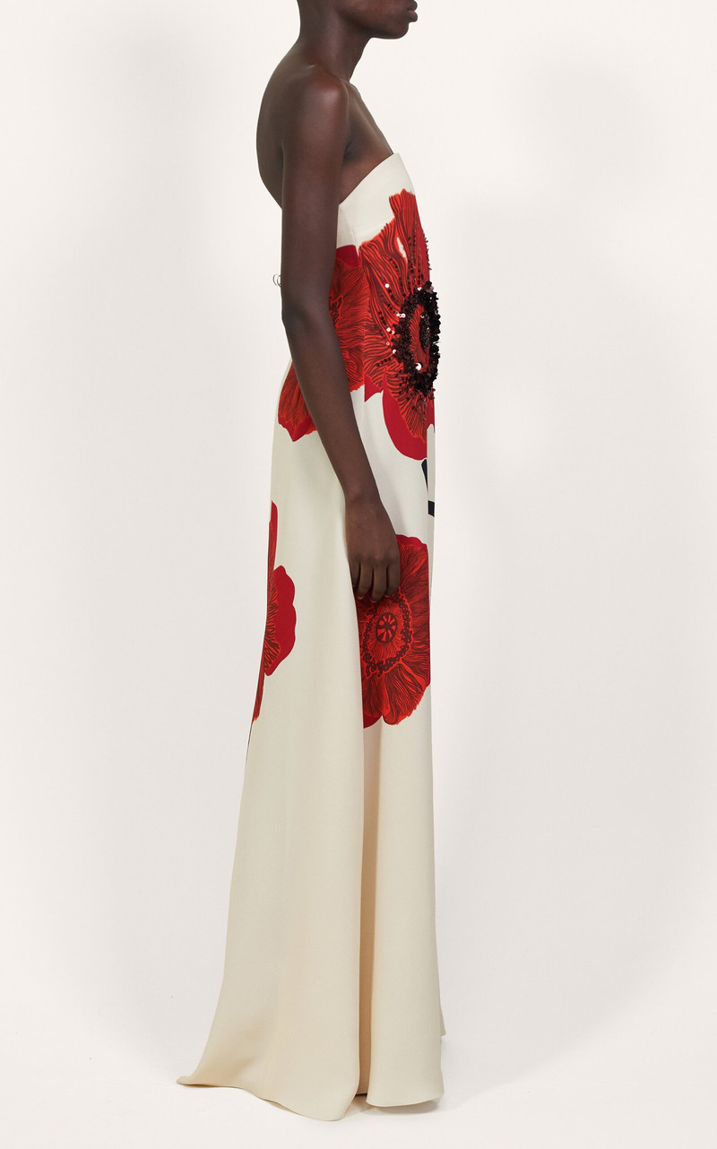 Red Petals Strapless Silk Maxi Dress ivory 6