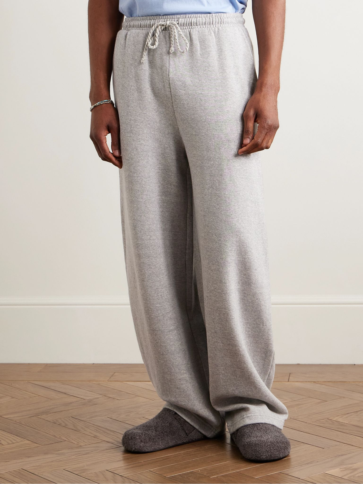 Daily Wide-Leg Cotton and Cashmere-Blend Jersey Sweatpants Gray - 3