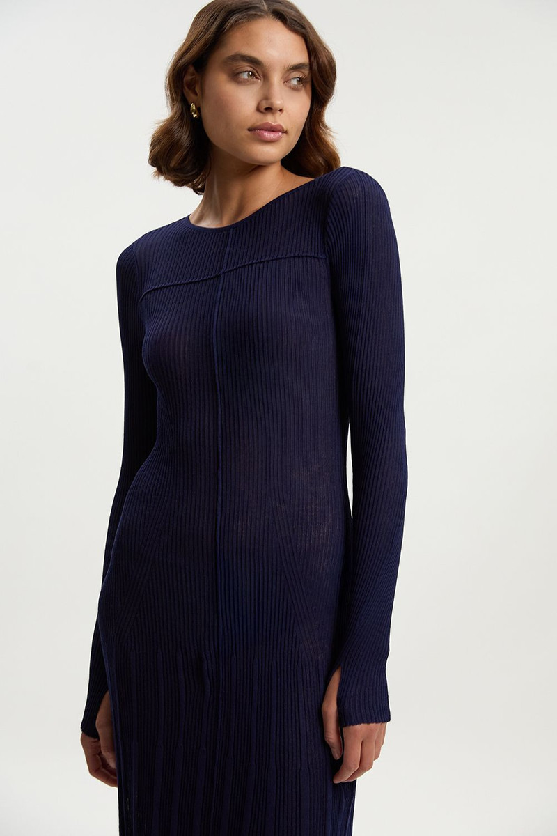 Petite Drapey Sheer Rib Knitted Midi Dress 1