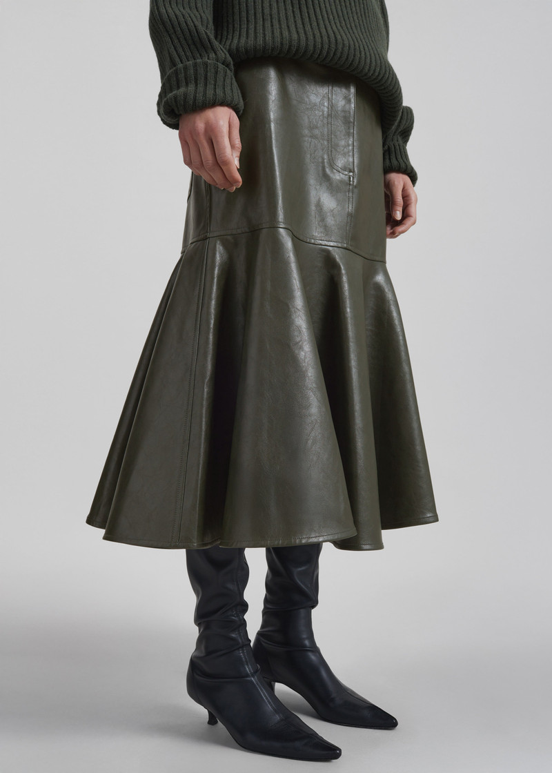 Arvika Faux Leather Mermaid Skirt - Dark Olive 5