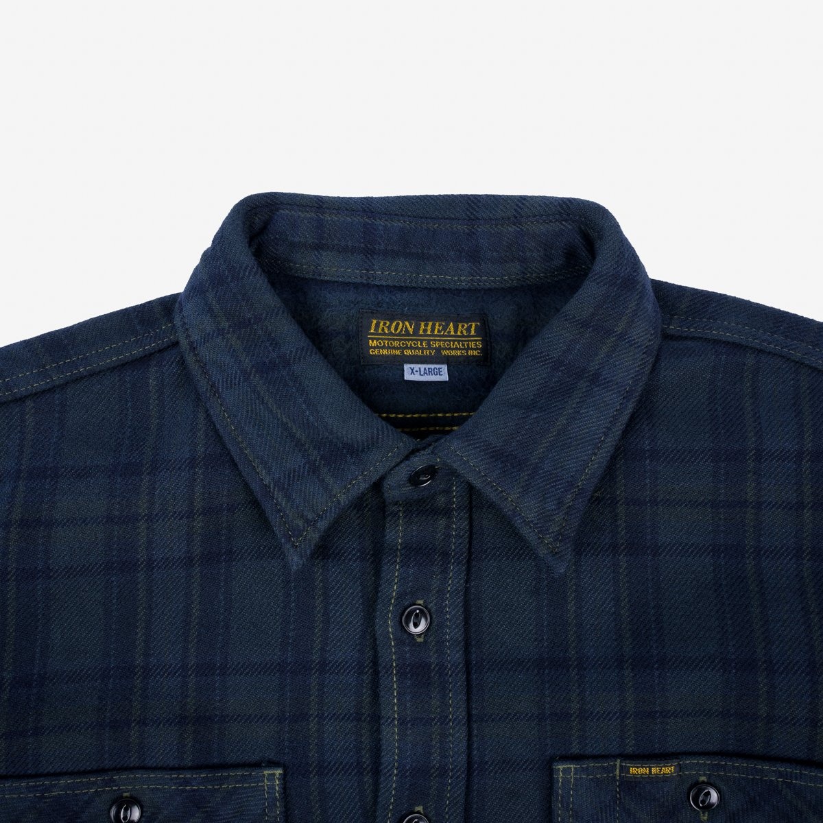 IHSH-343-OD Ultra Heavy Flannel Tartan Check Work Shirt - Green Overdyed Black - 5
