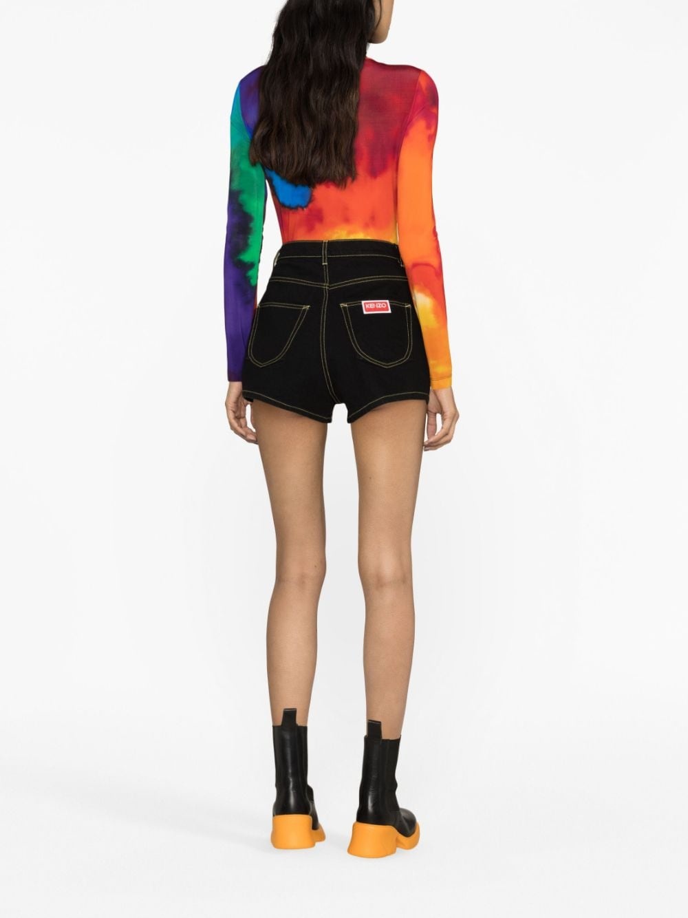 contrast-stitch denim shorts - 3