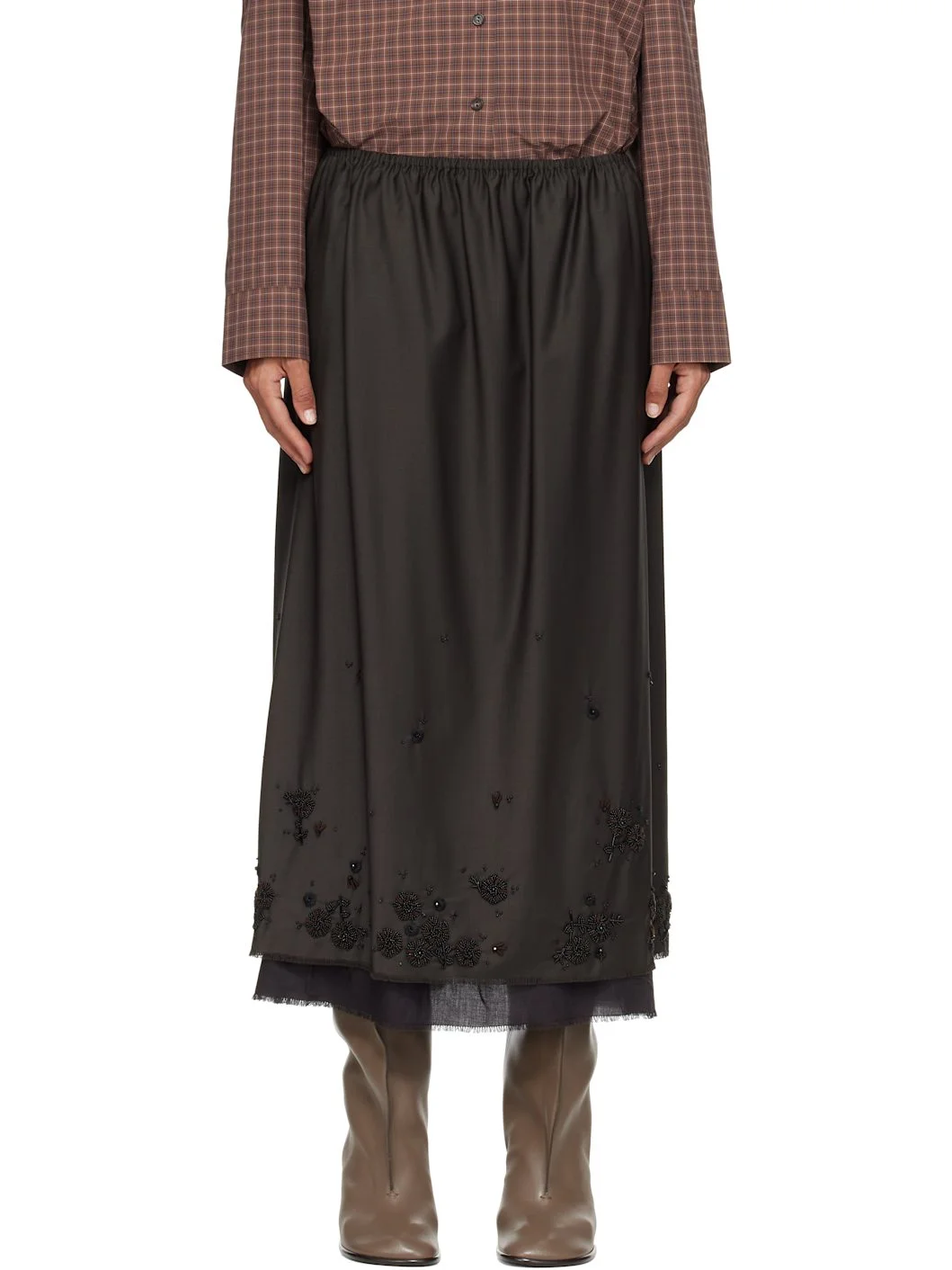 Black Tailored Embellished Maxi Skirt - 1